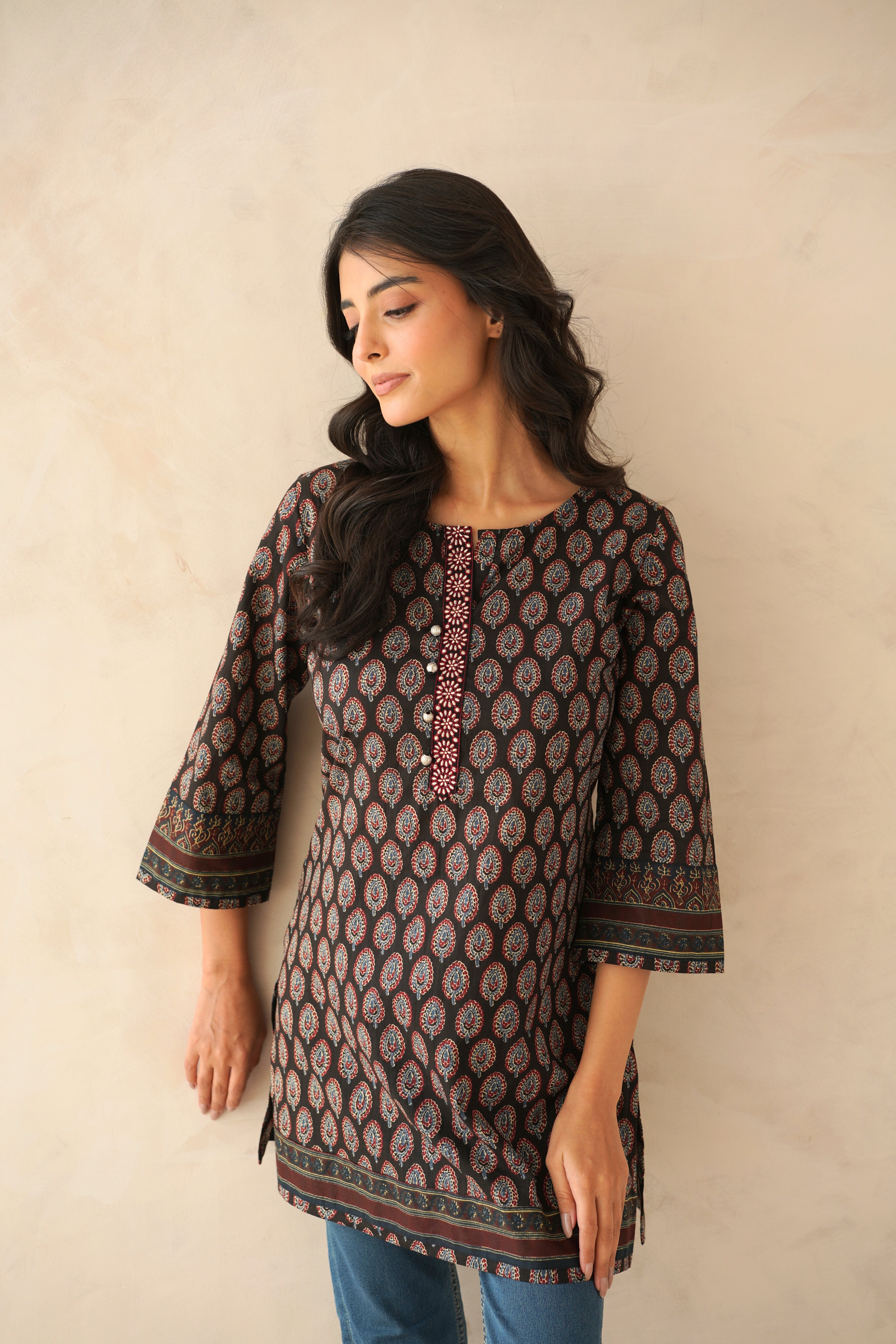 Black Motif Printed Cotton Kurti