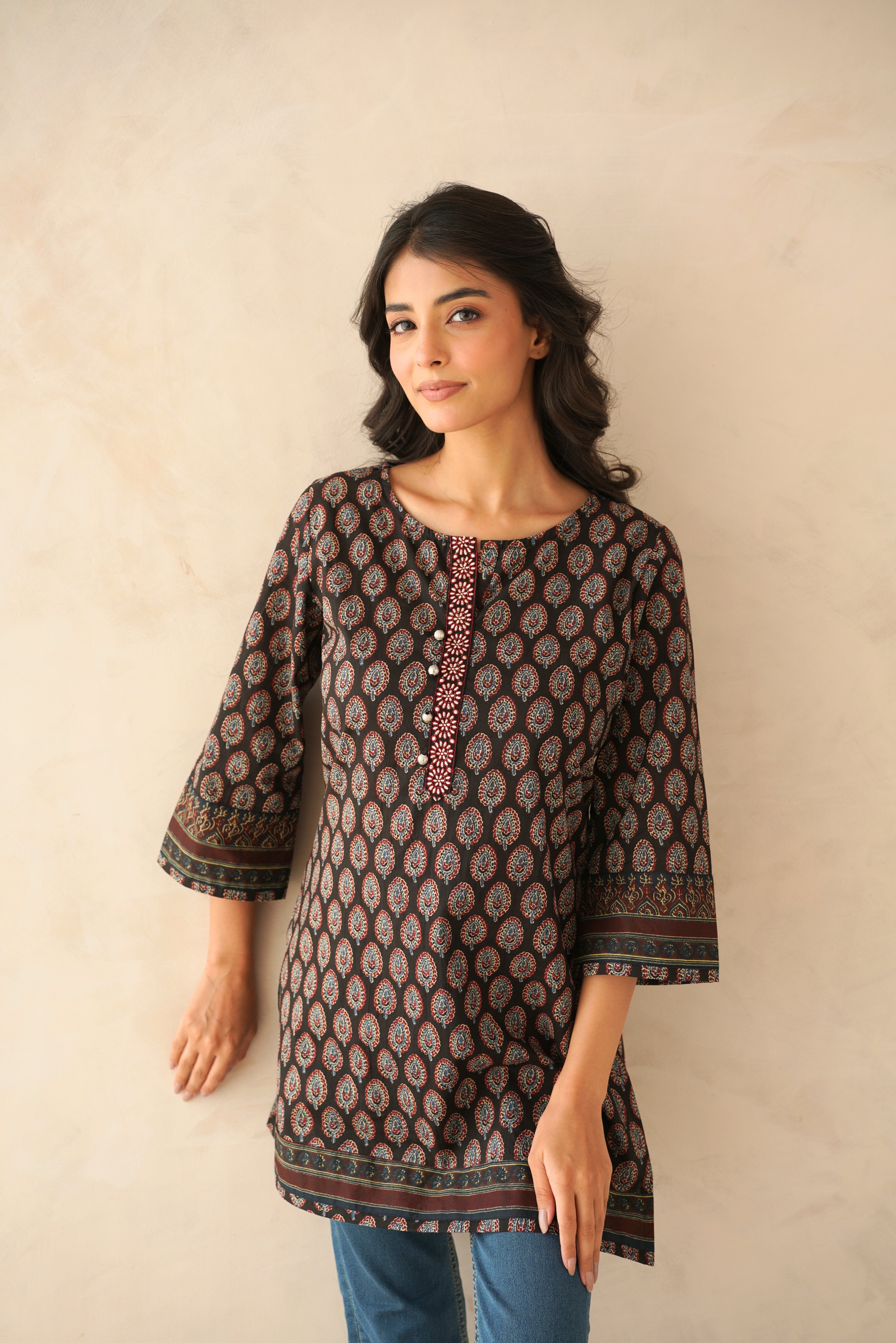 Black Motif Printed Cotton Kurti
