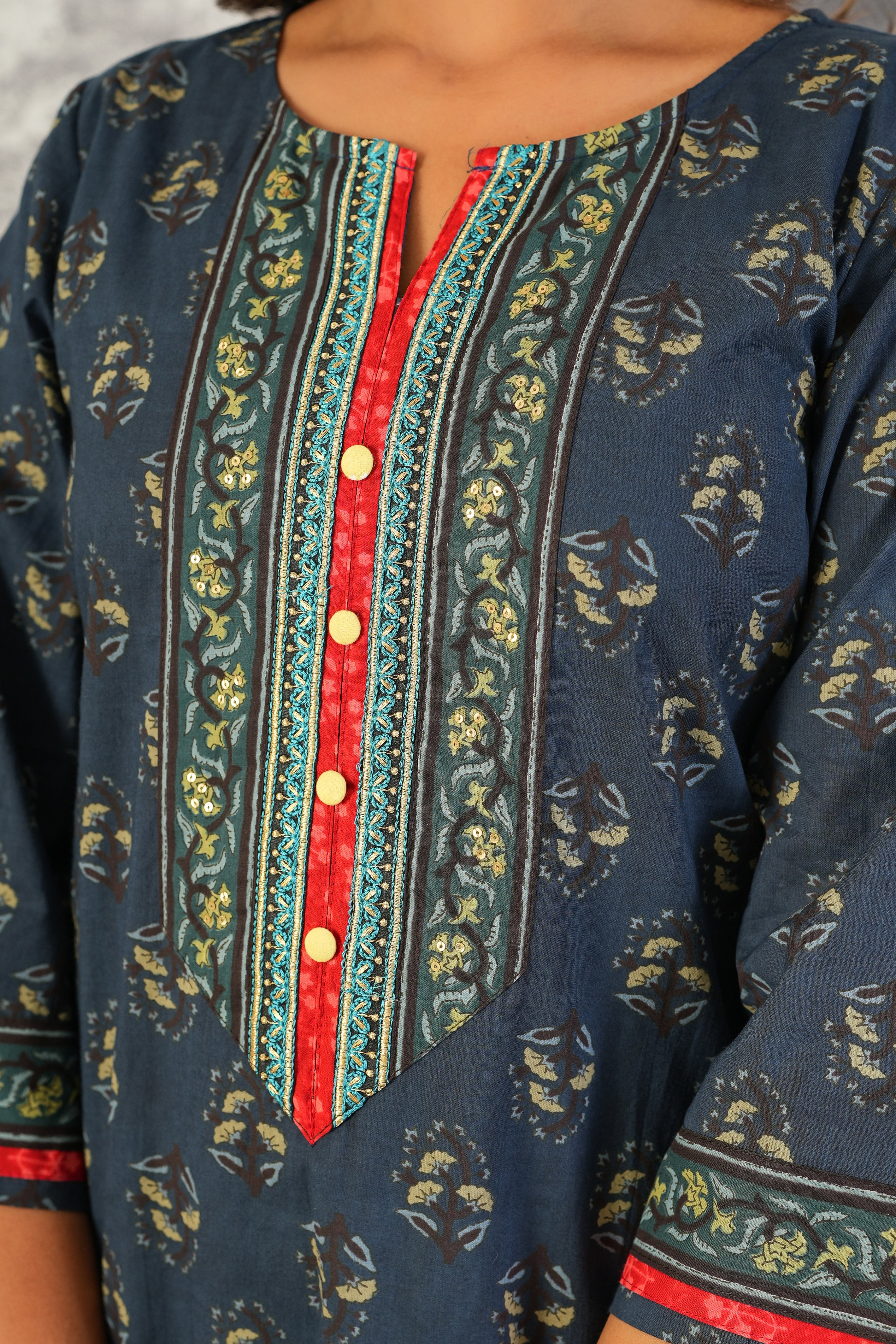 Blue Motif Printed Cotton Kurta