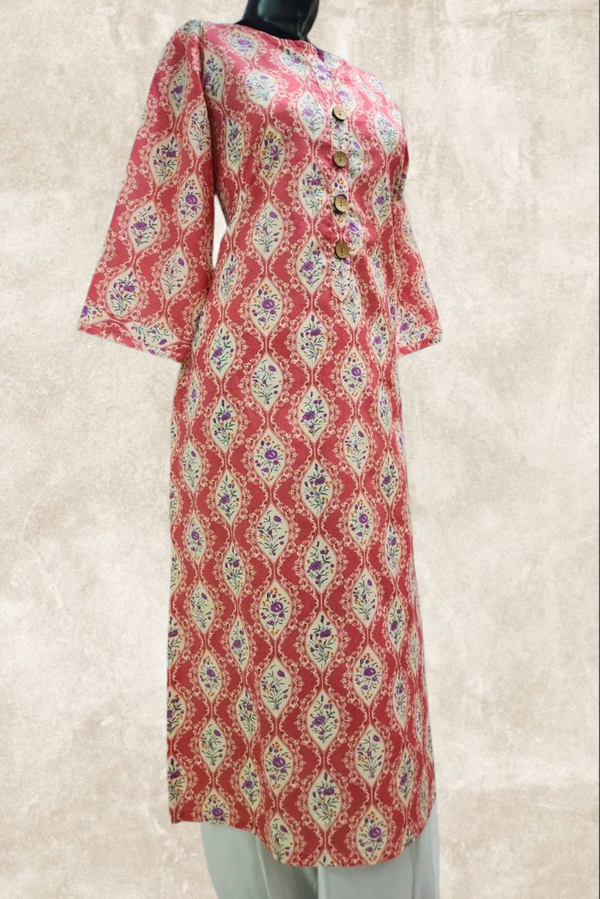 Peach Motif Printed Cotton Kurta