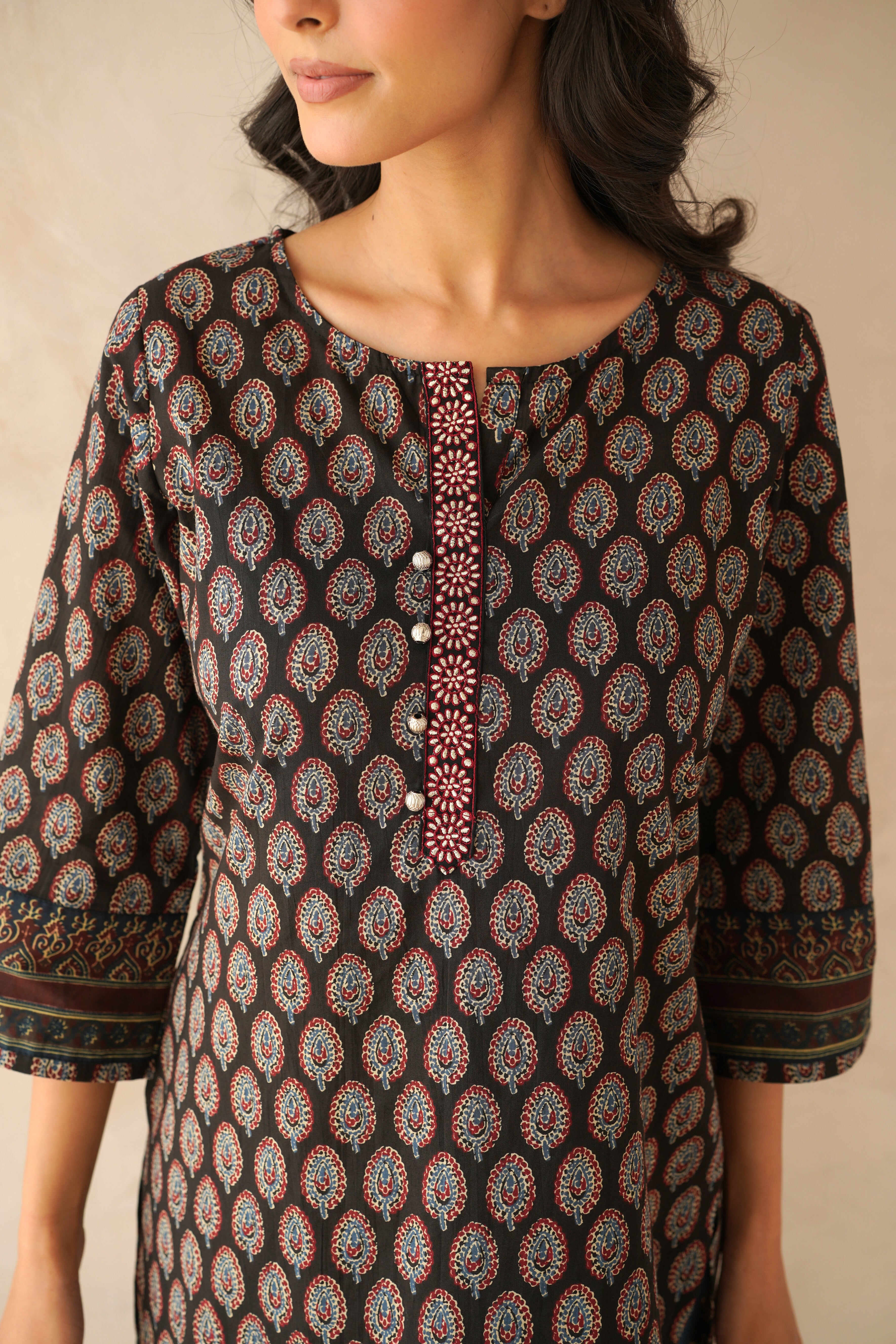 Black Motif Printed Cotton Kurti