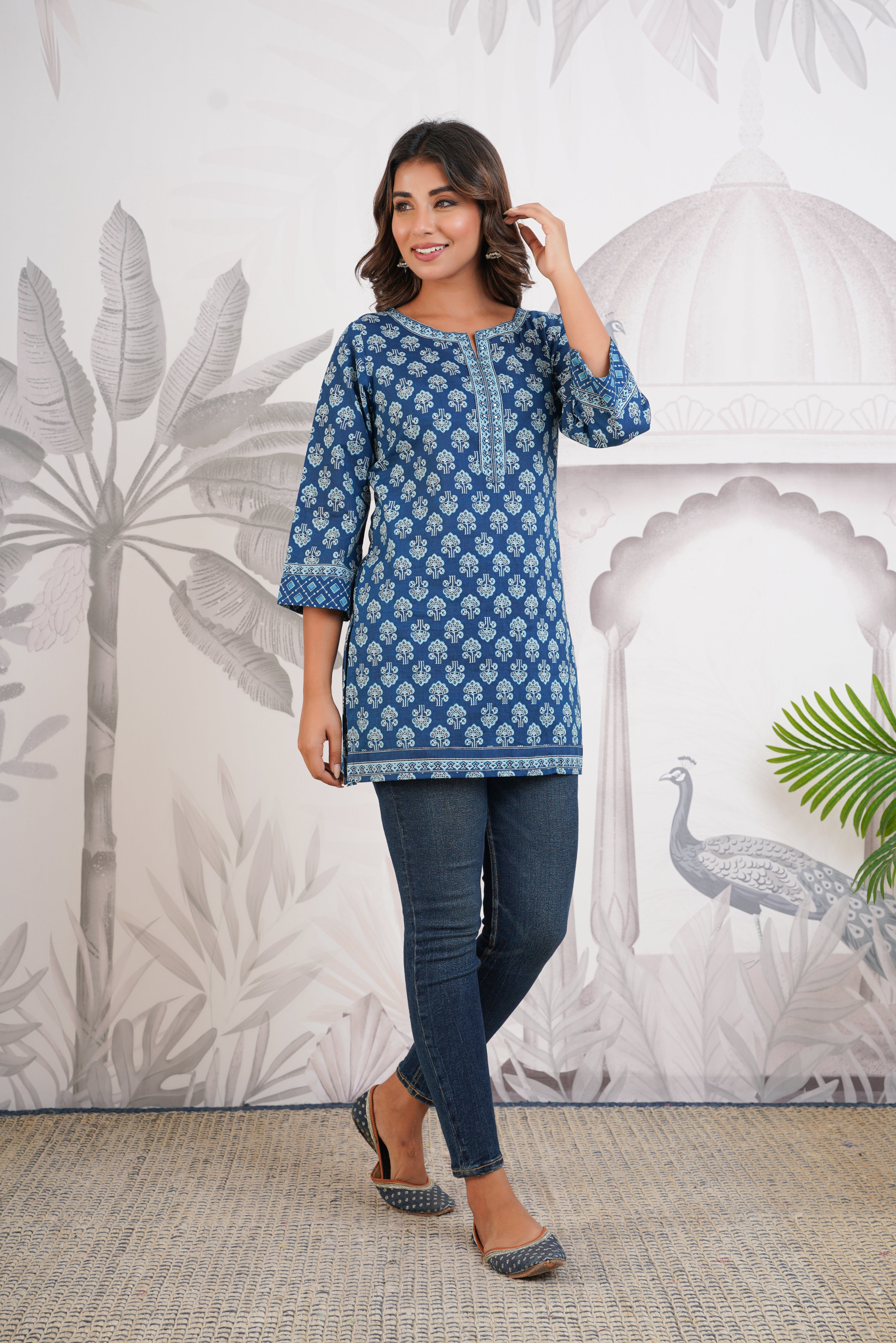 Indigo Motif Printed Cotton Kurti