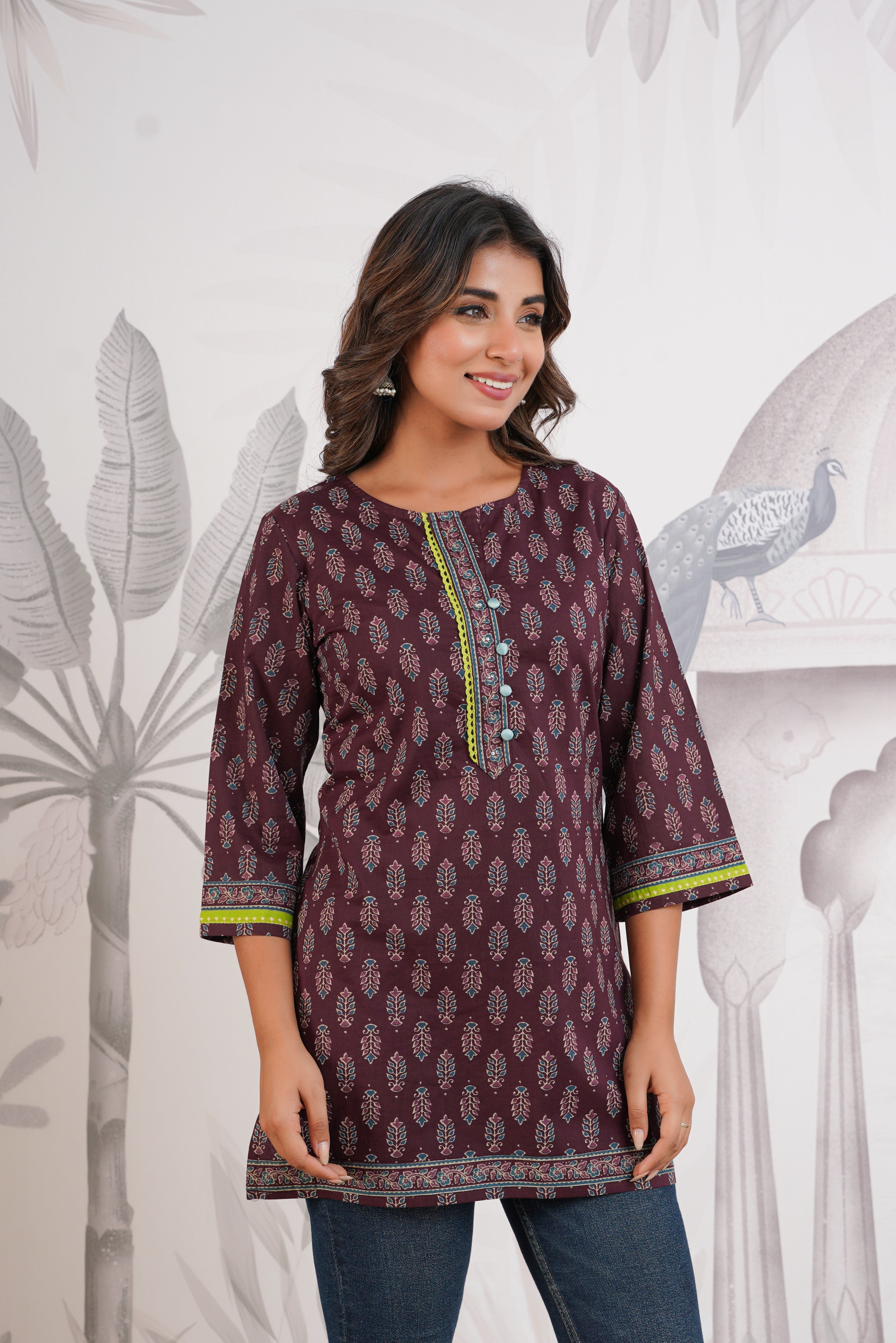 Wine Motif Printed Cotton Kurti