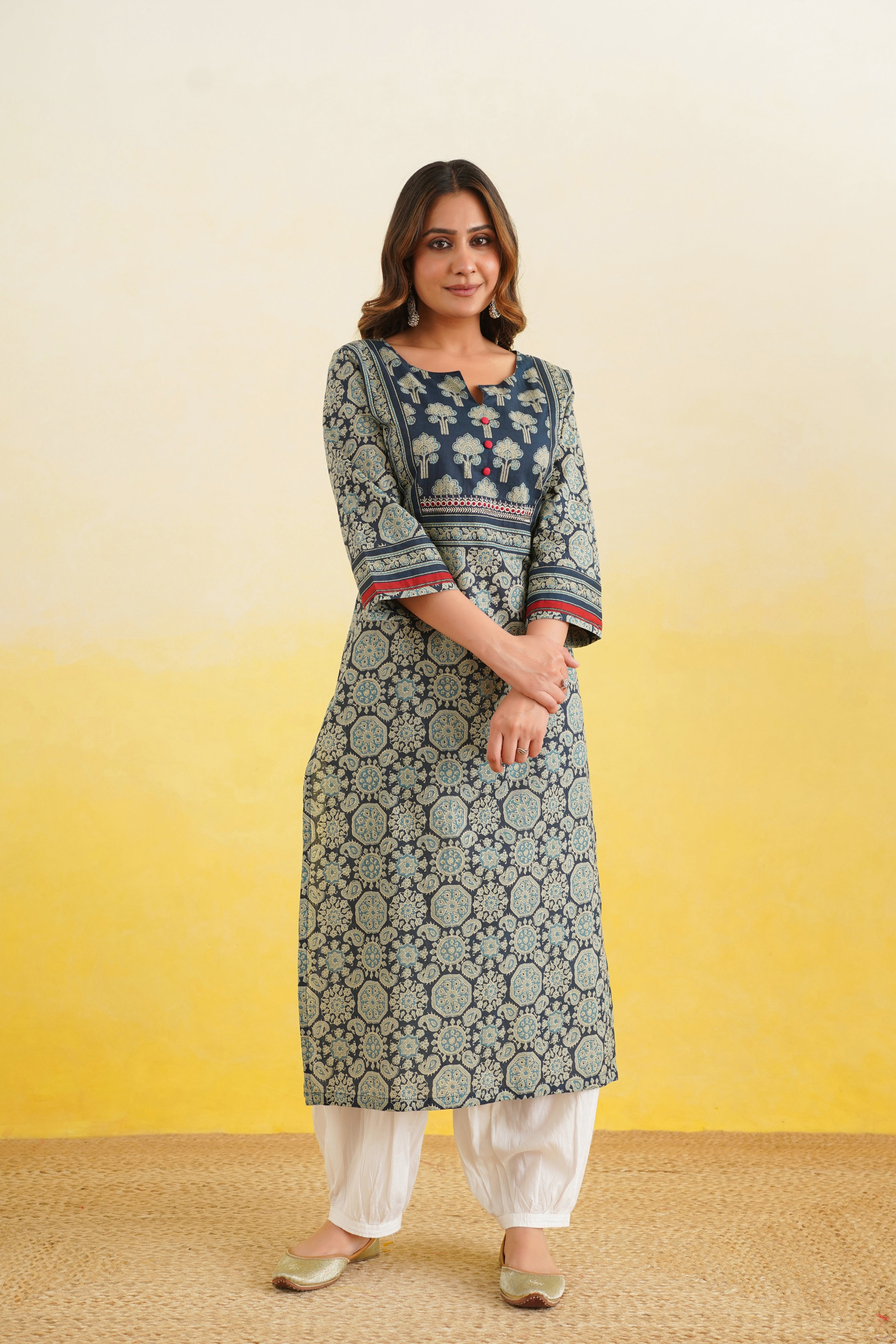 Blue Geometric Printed Cotton Kurta