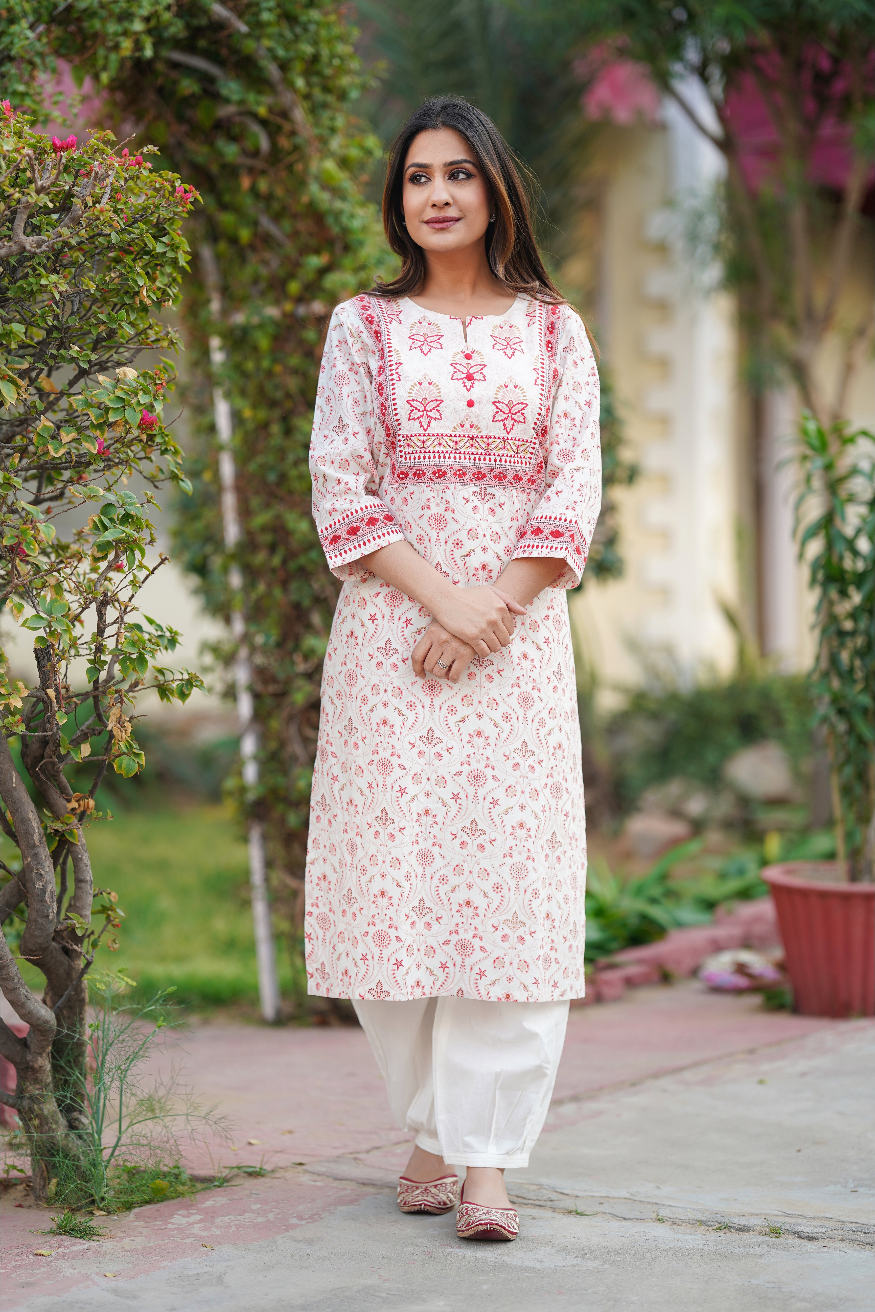 Pink Motif Printed Cotton Kurta