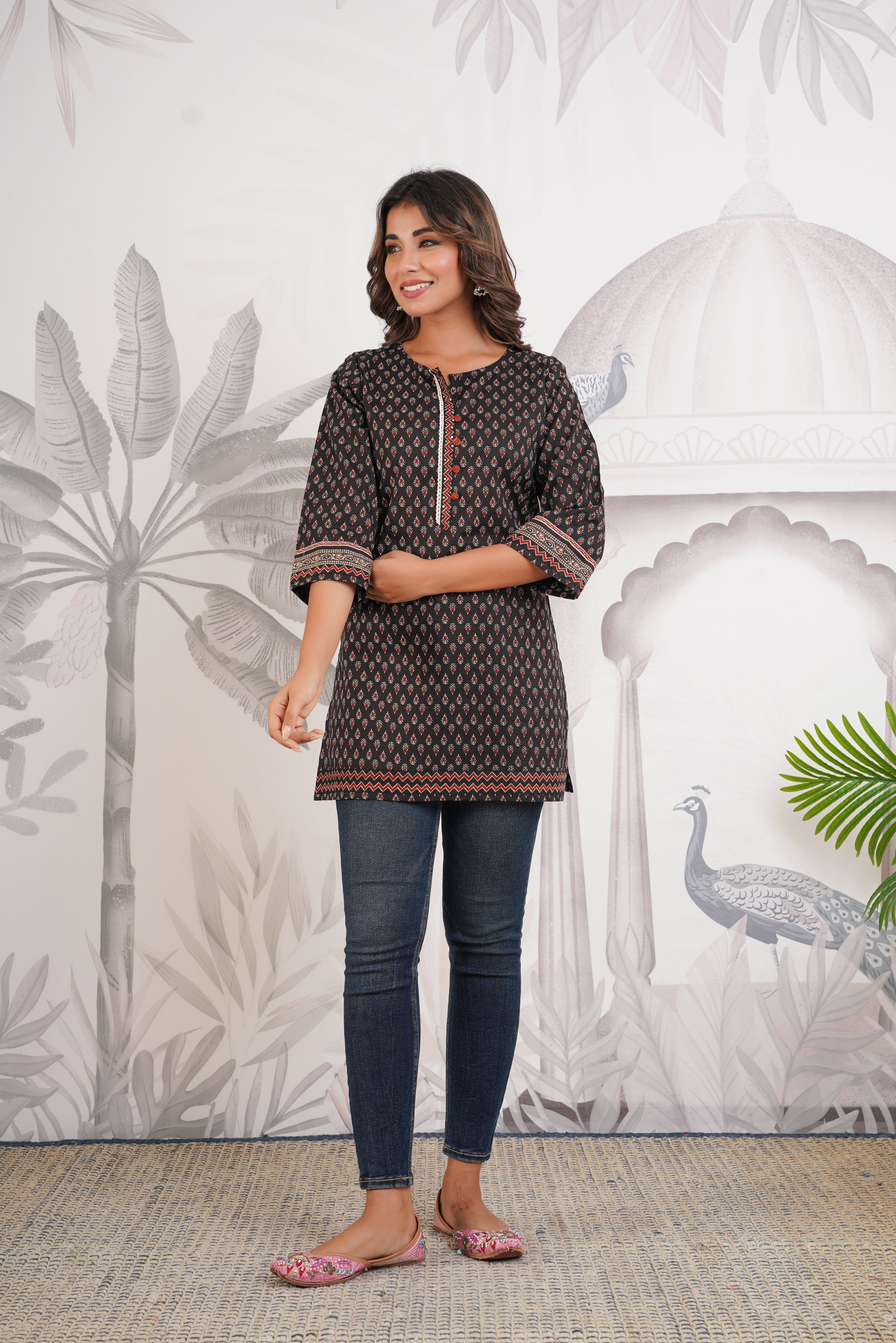 Black Motif Printed Cotton Kurti