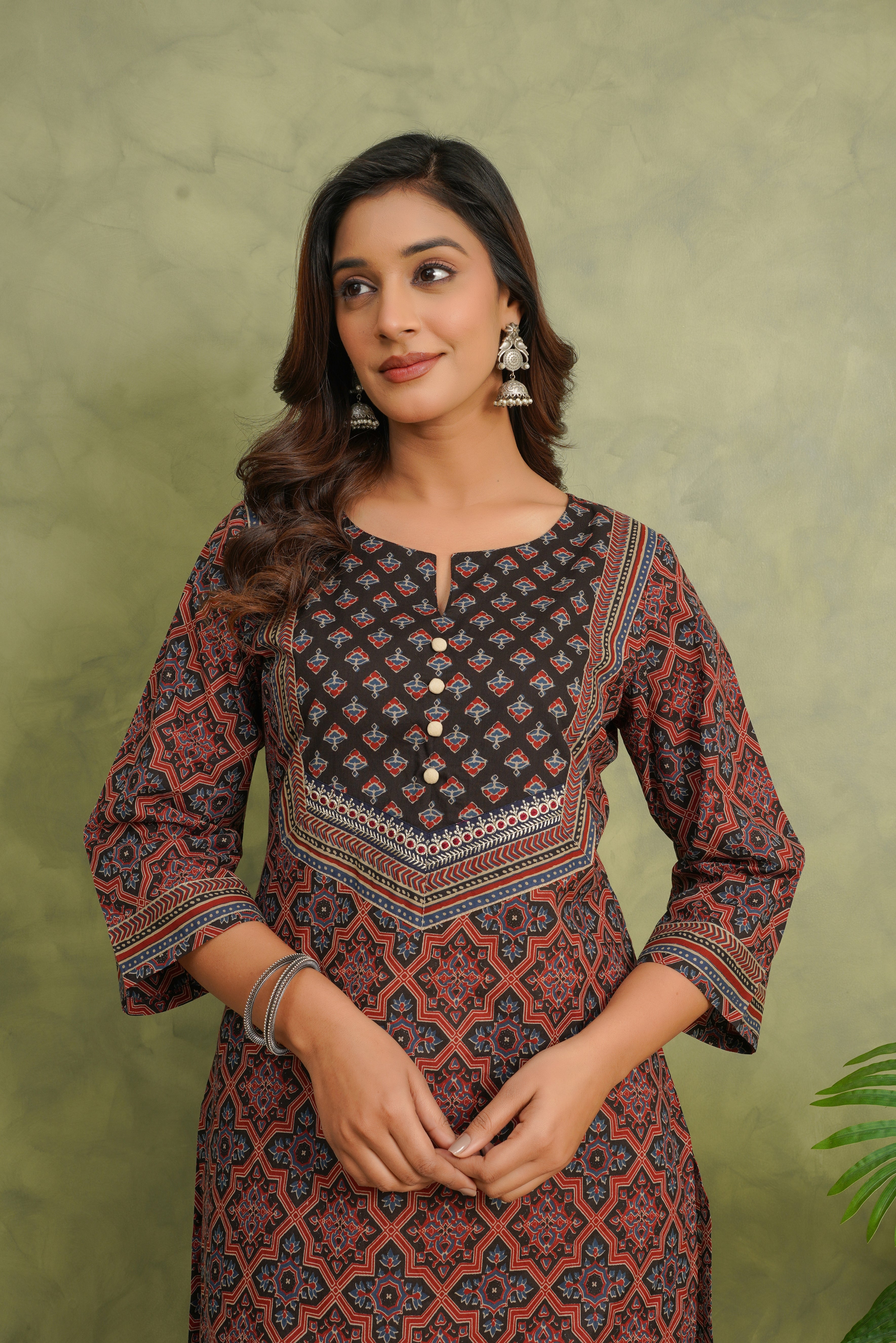 Maroon Motif Printed Cotton Kurta