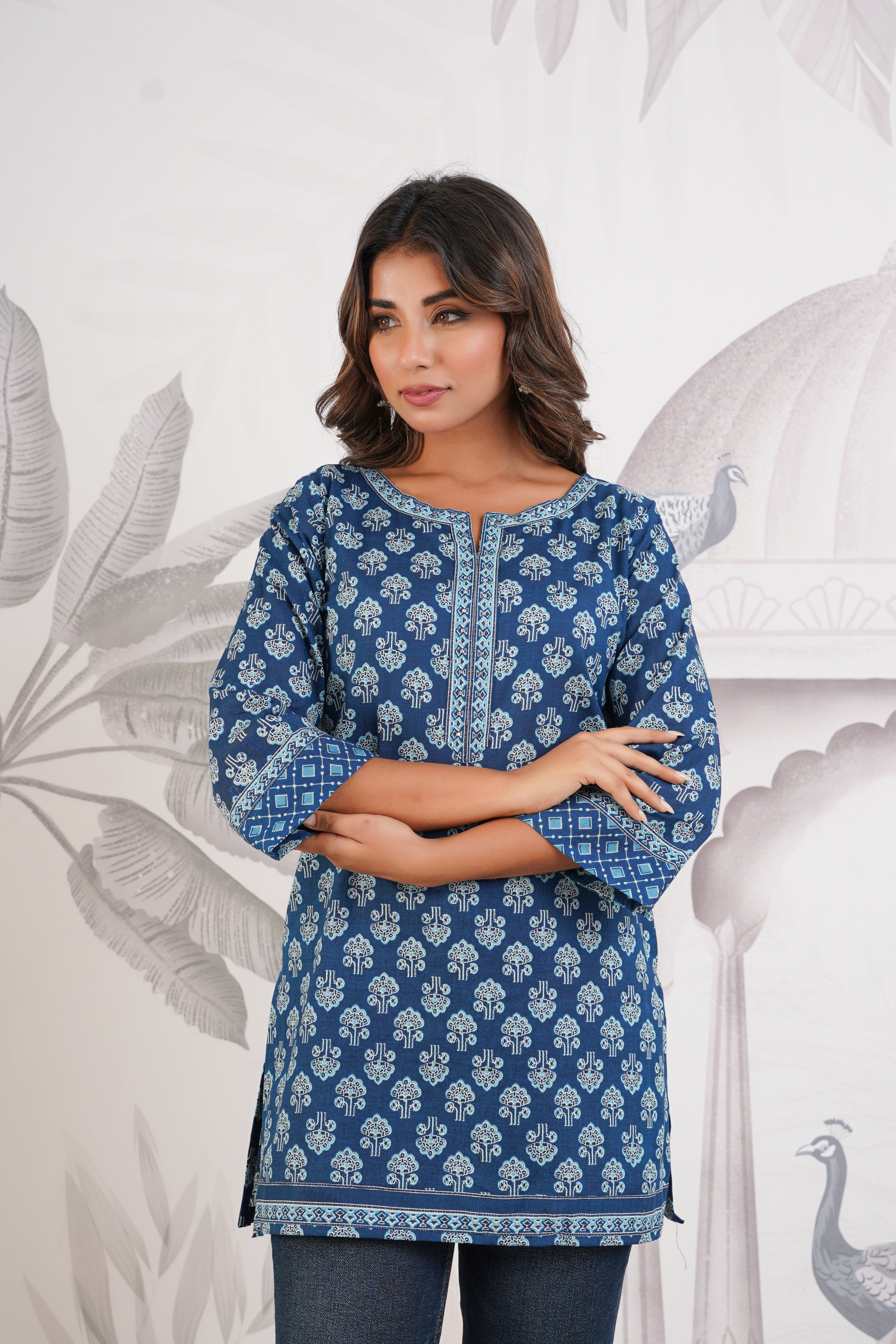 Indigo Motif Printed Cotton Kurti