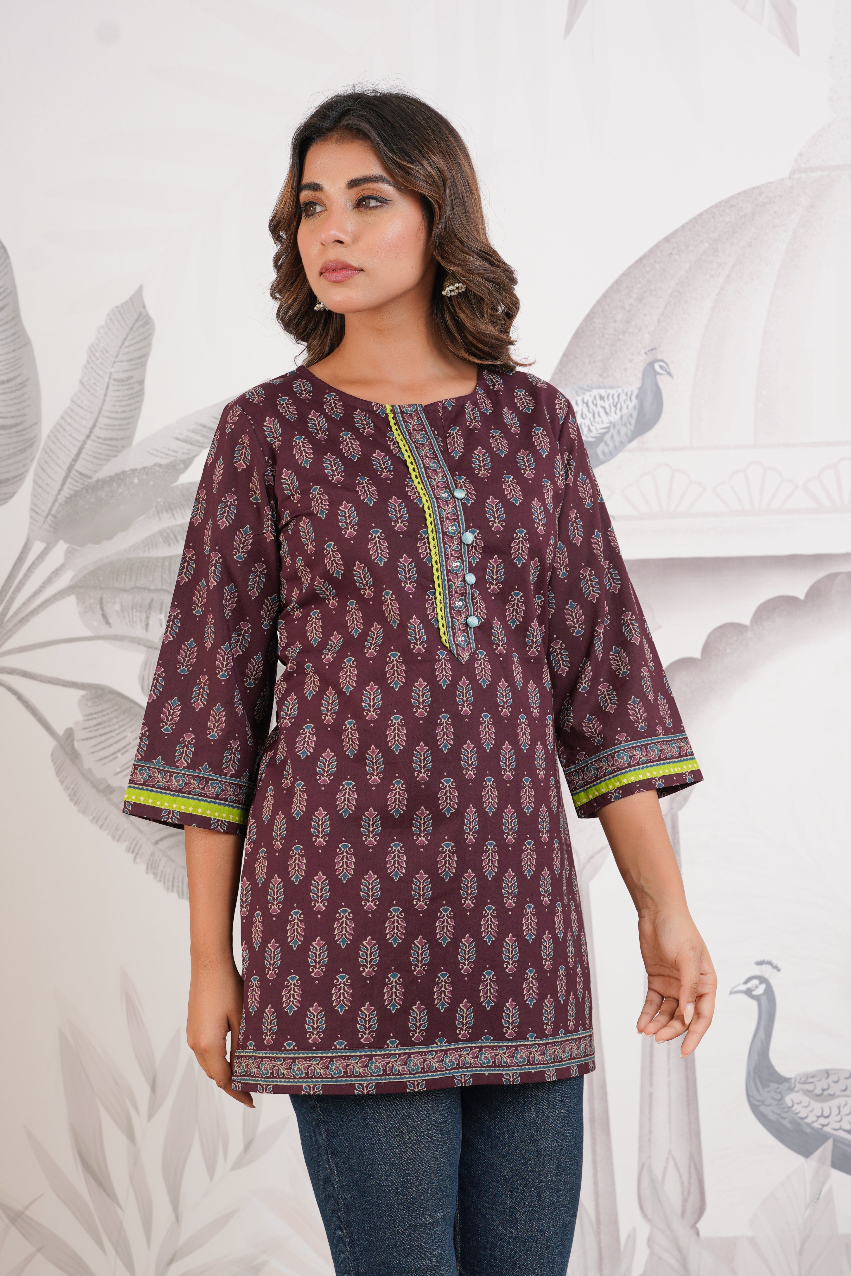 Wine Motif Printed Cotton Kurti