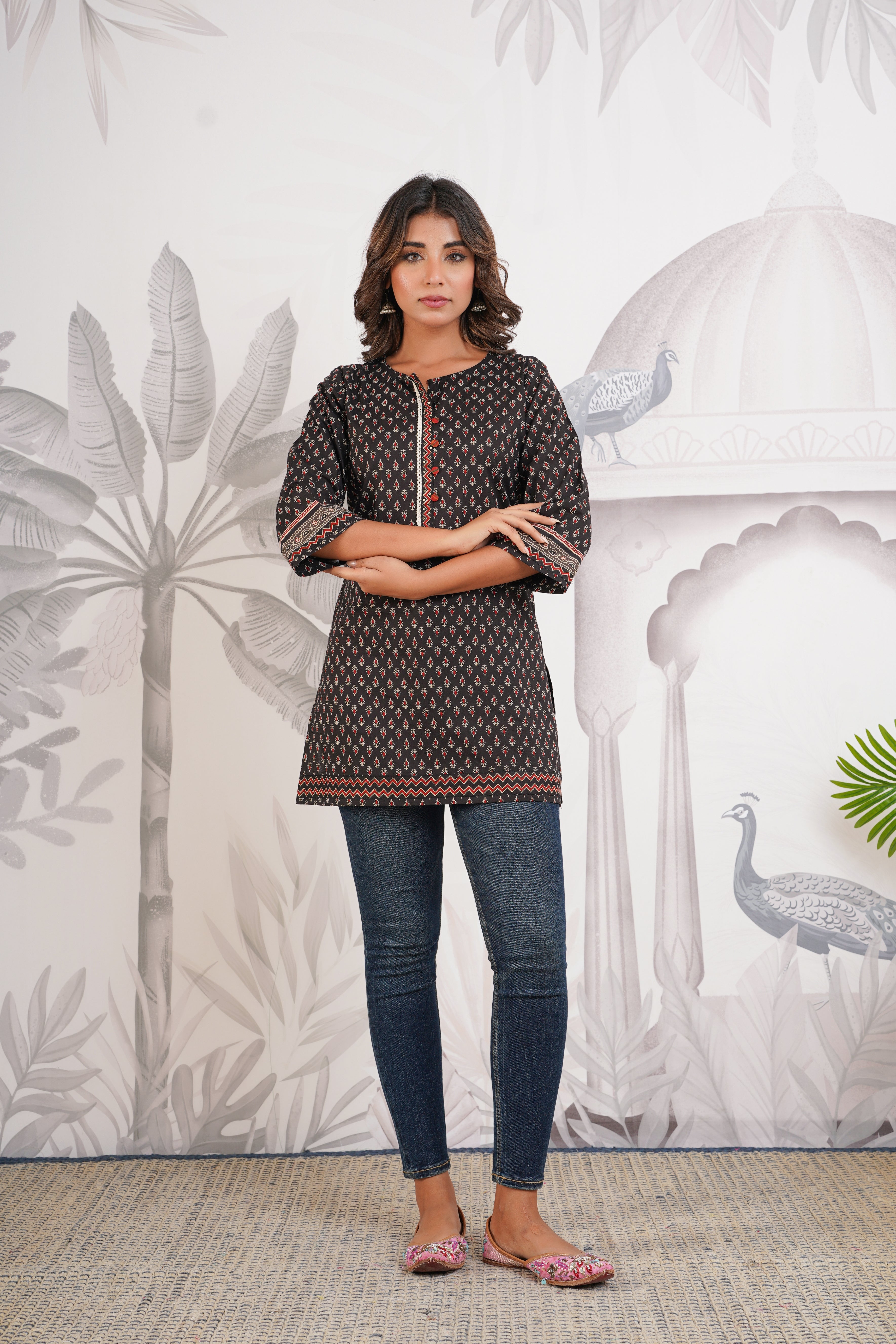 Black Motif Printed Cotton Kurti