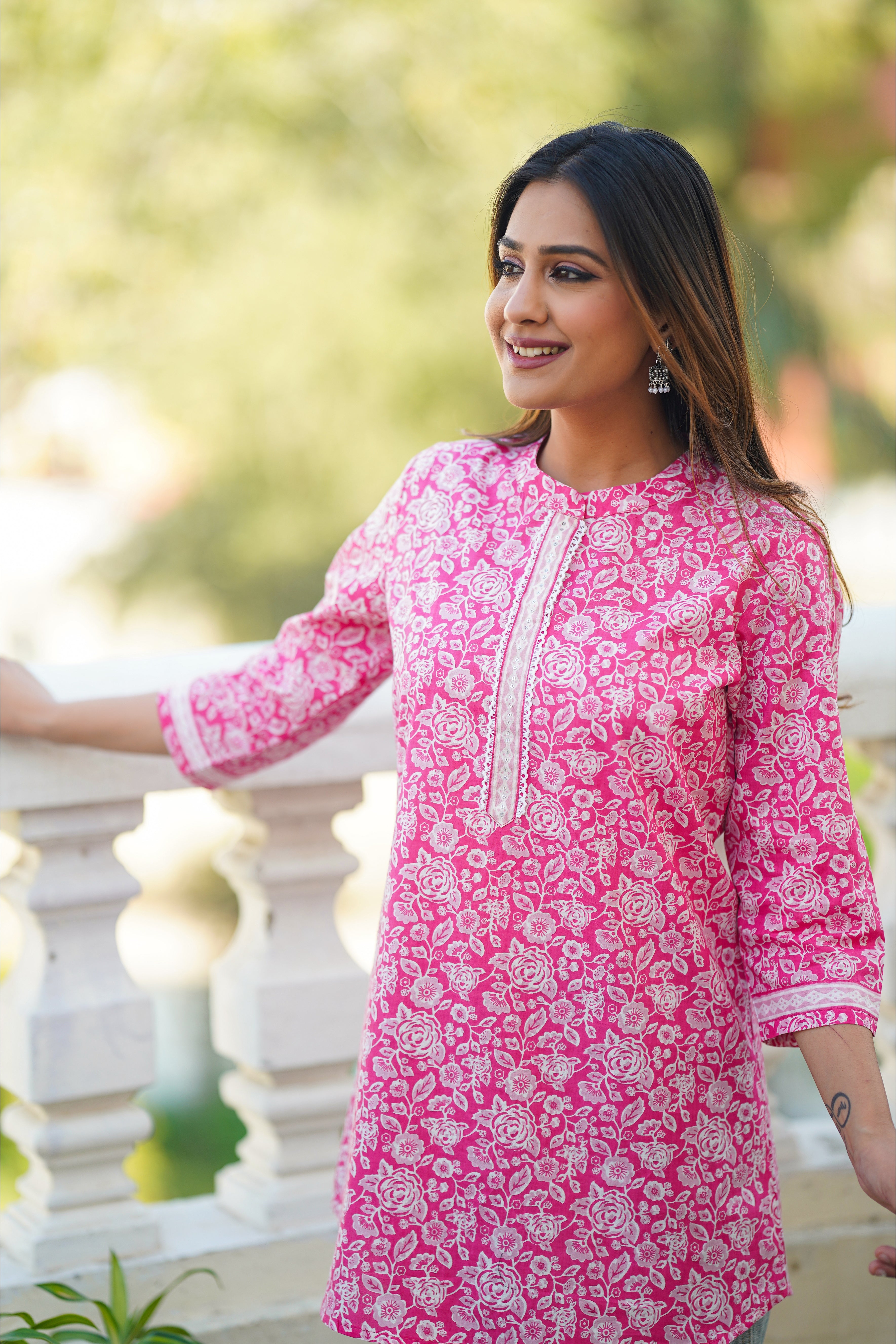 Pink Floral Printed Cotton Top