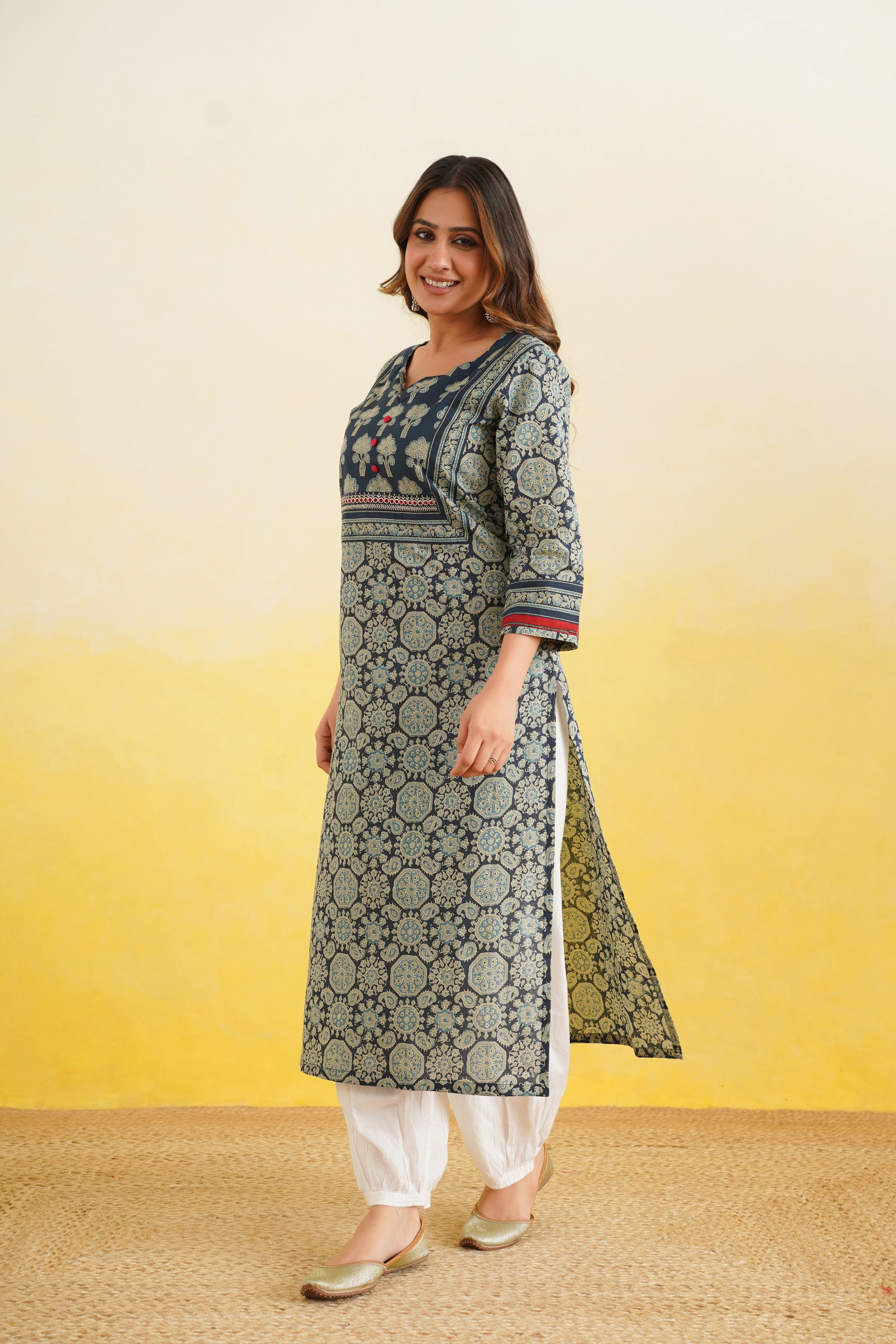 Blue Geometric Printed Cotton Kurta
