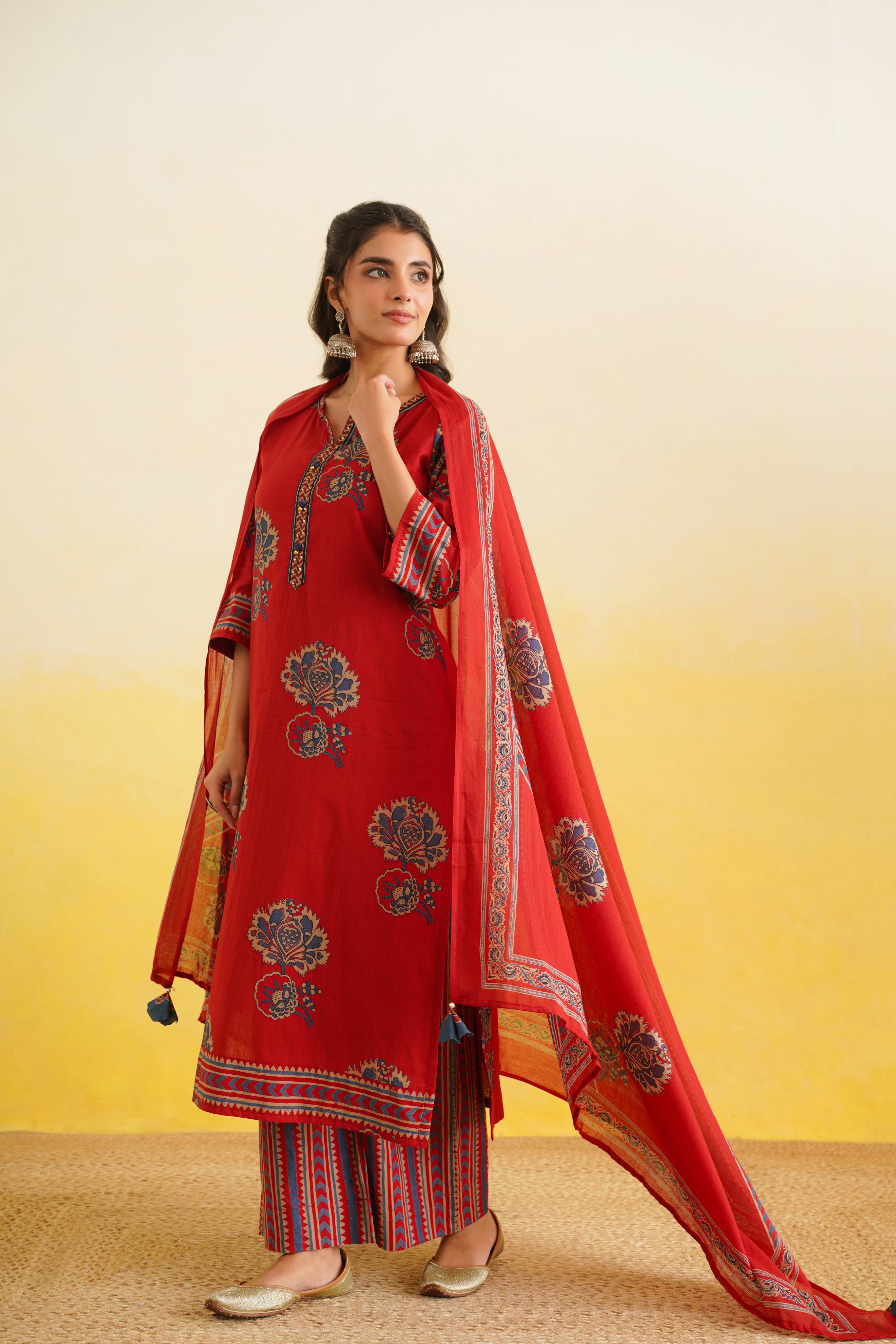 Maroon Motif Printed Cotton Suit Set