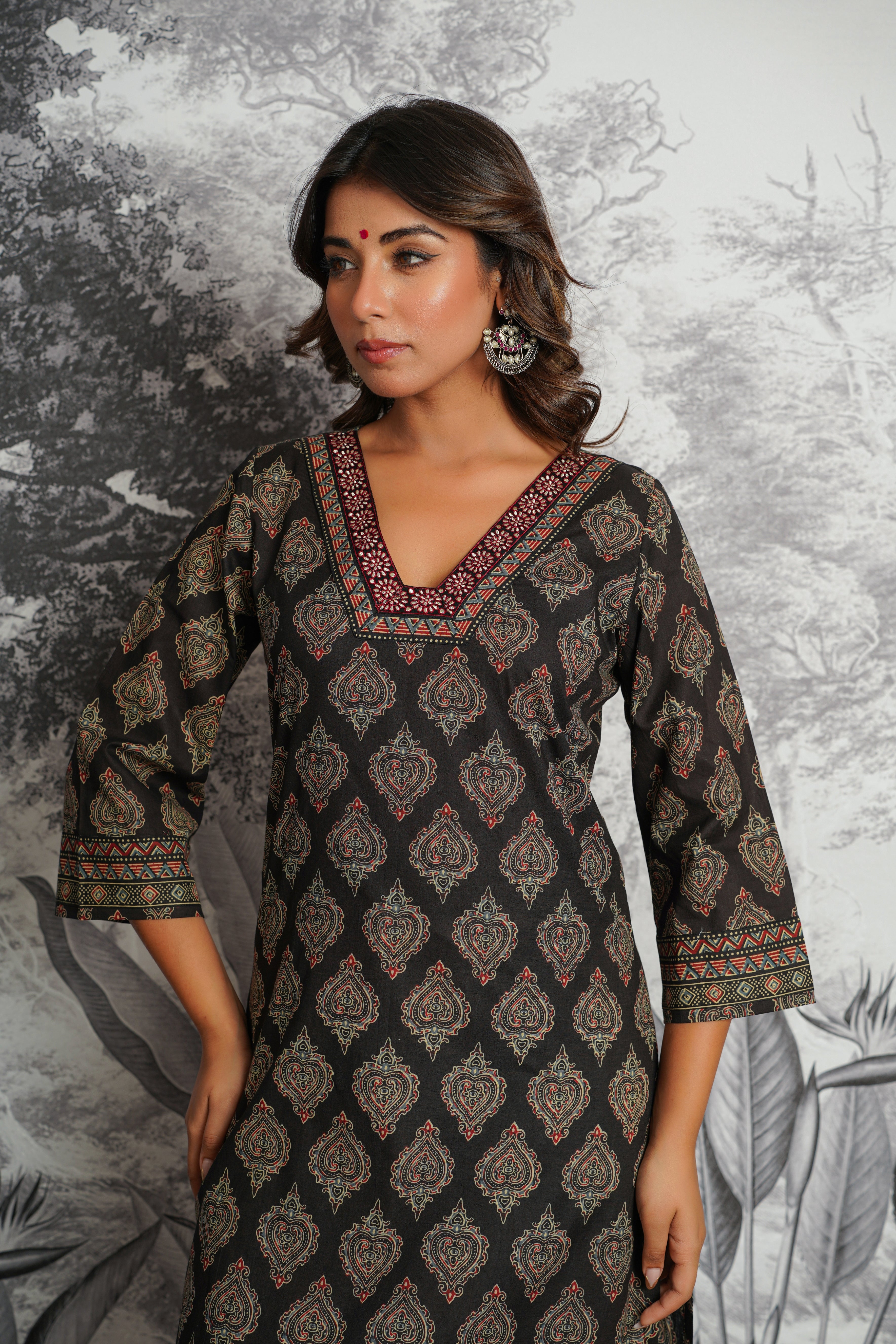 Black Motif Printed Cotton Kurta