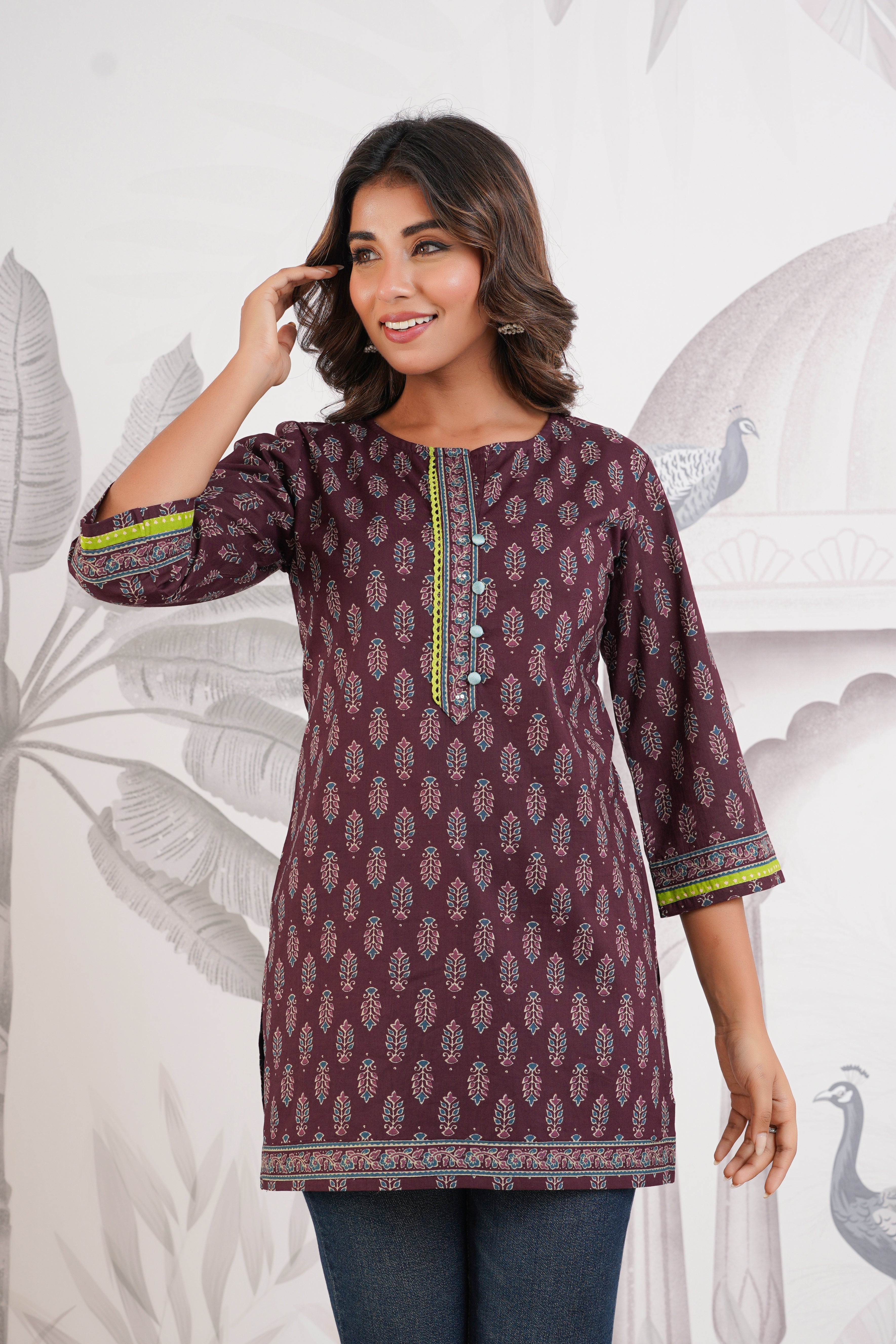 Wine Motif Printed Cotton Kurti