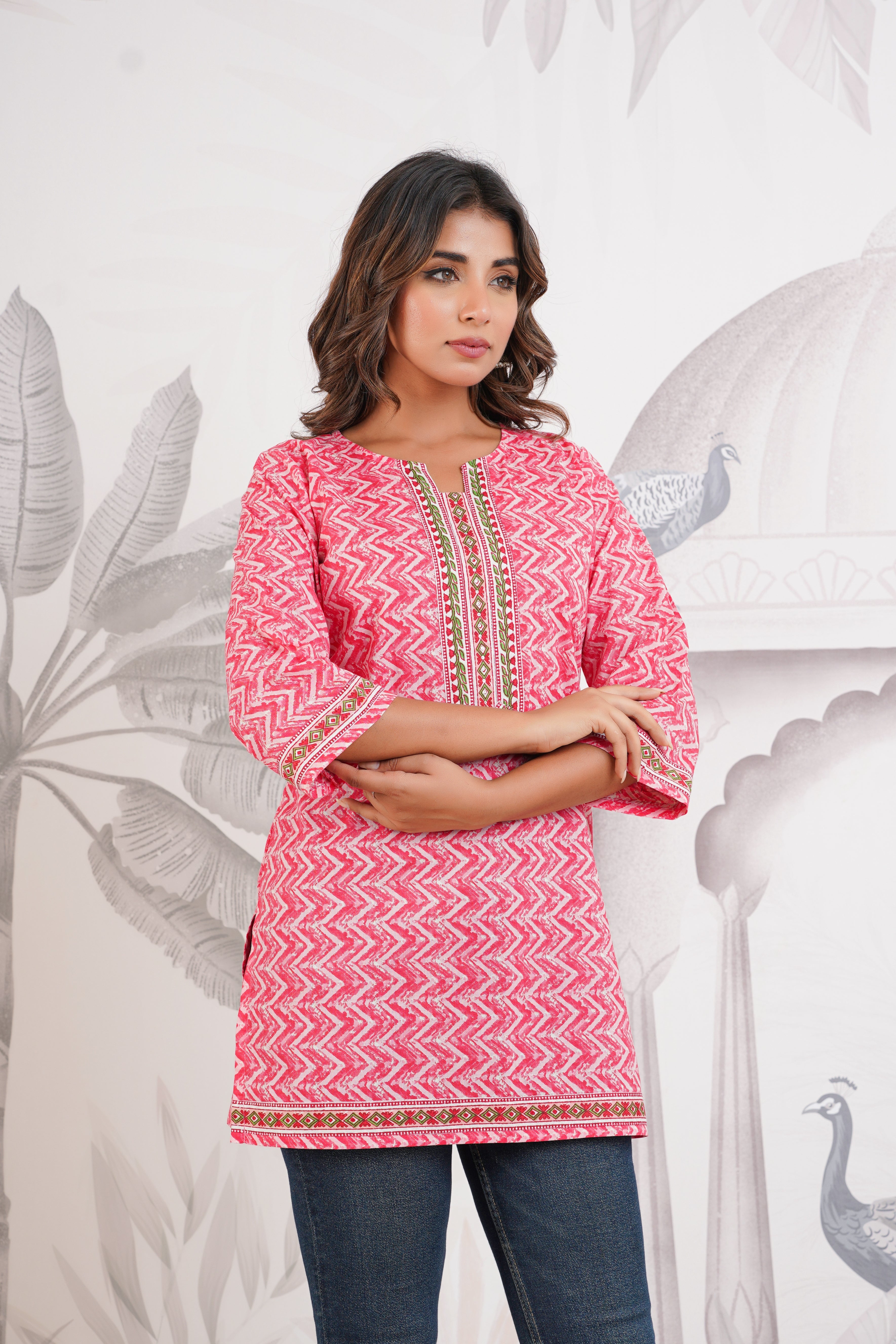 Pink Geometric Printed Cotton Kurti