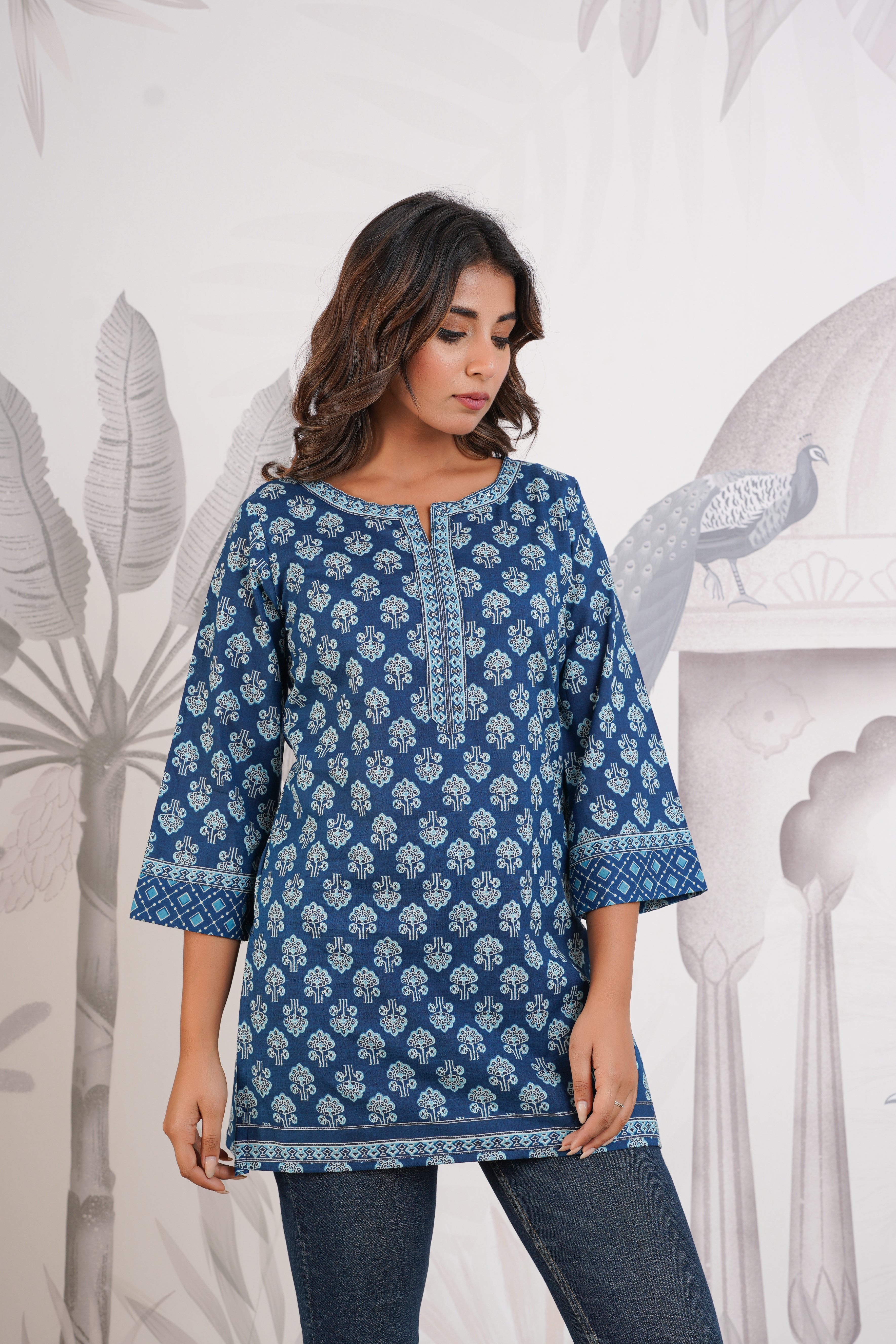 Indigo Motif Printed Cotton Kurti