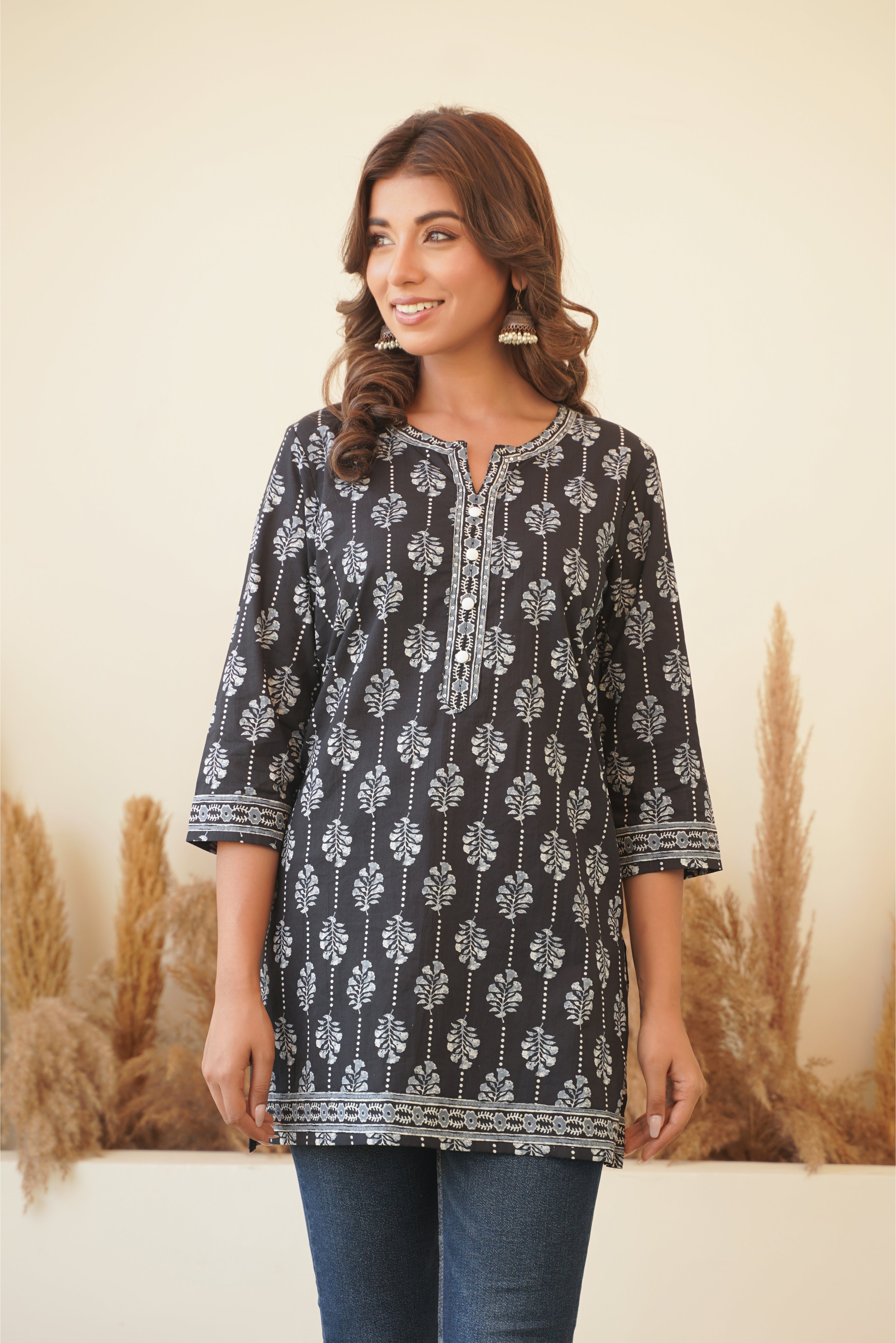 Black Motif Printed Cotton Kurti