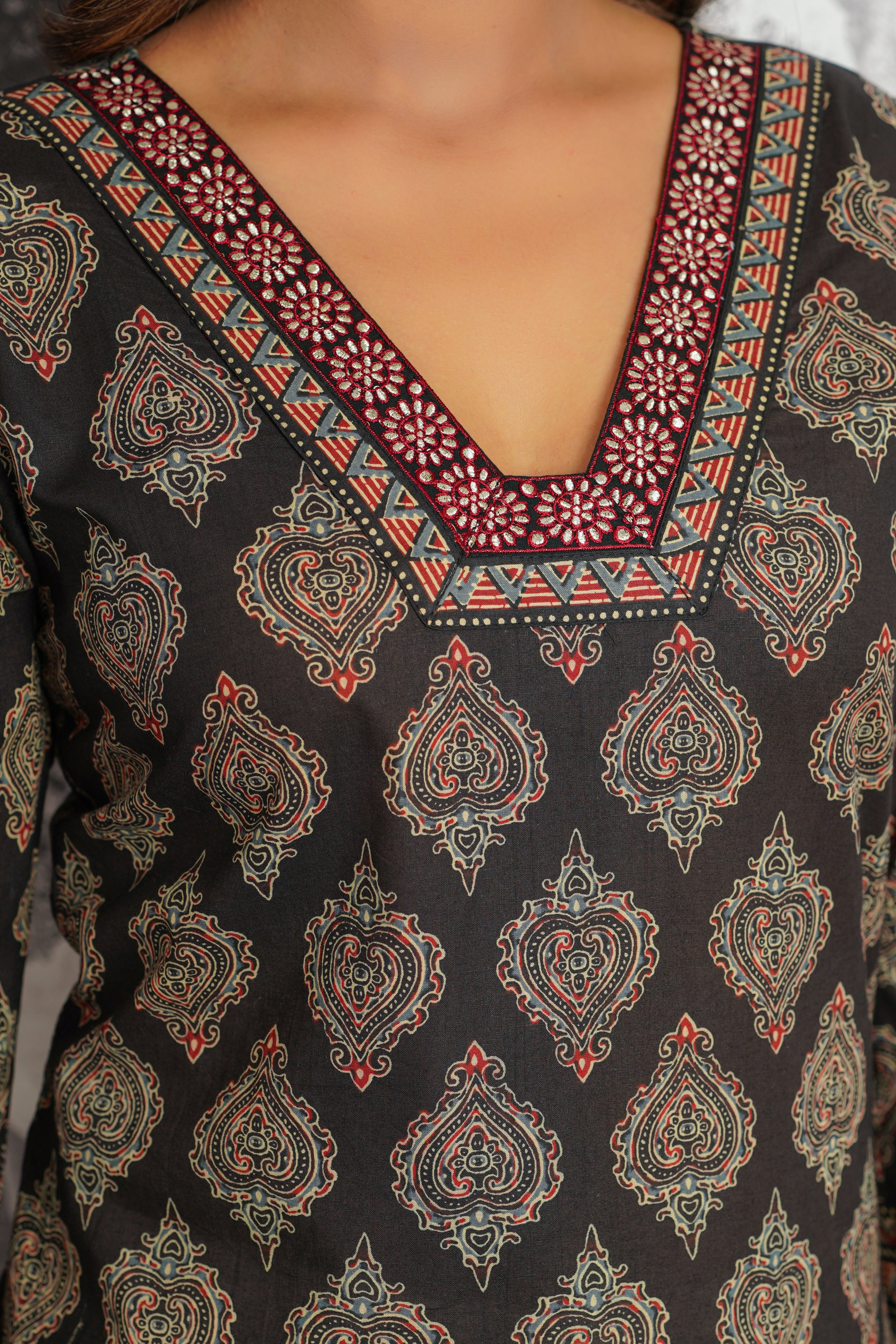 Black Motif Printed Cotton Kurta