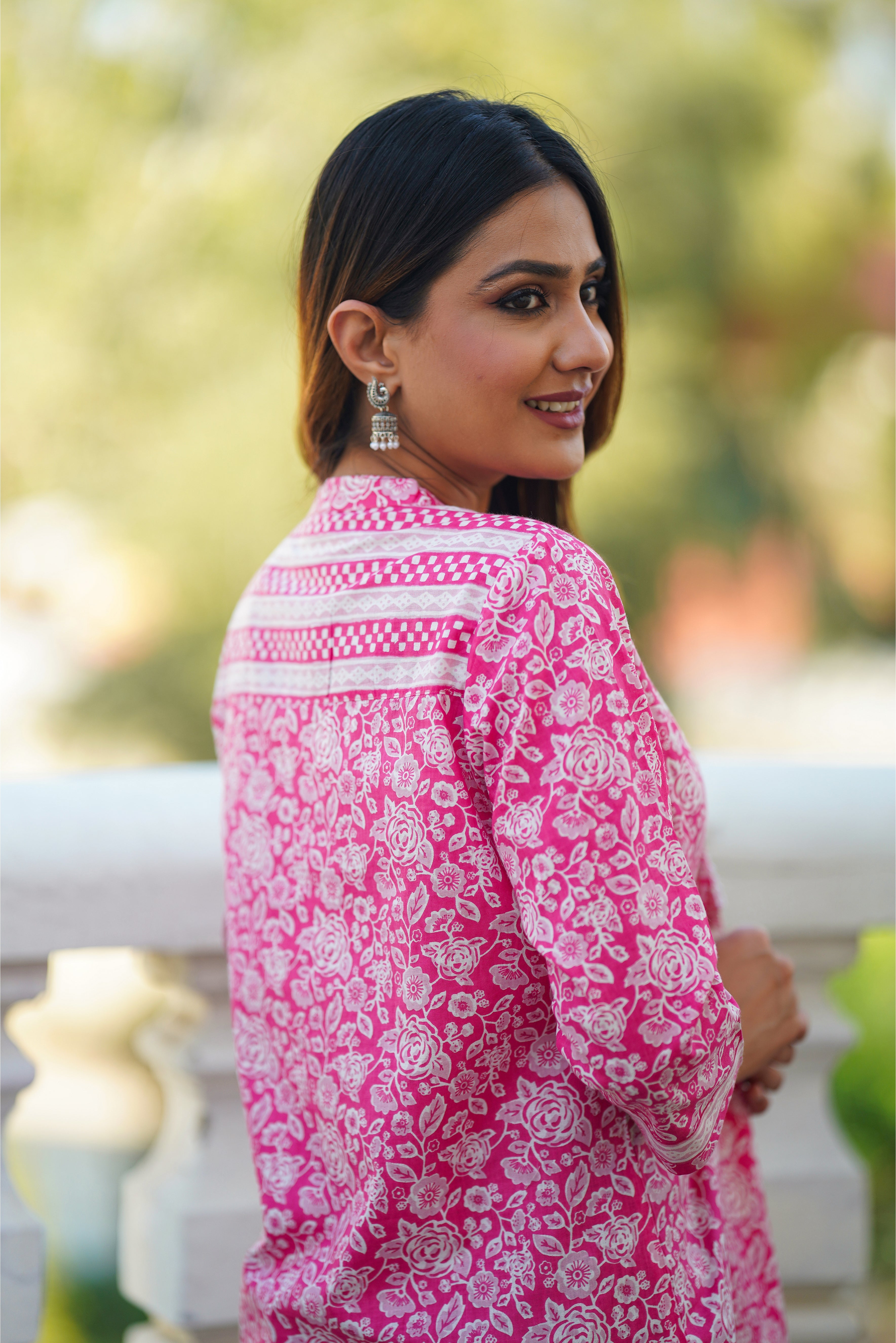 Pink Floral Printed Cotton Top