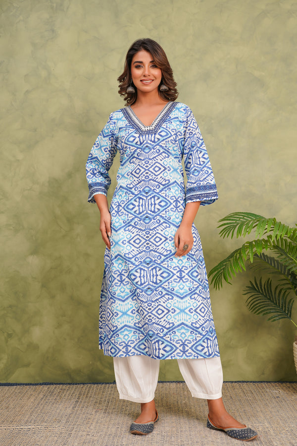 Multi Ikat Printed Cotton Kurta