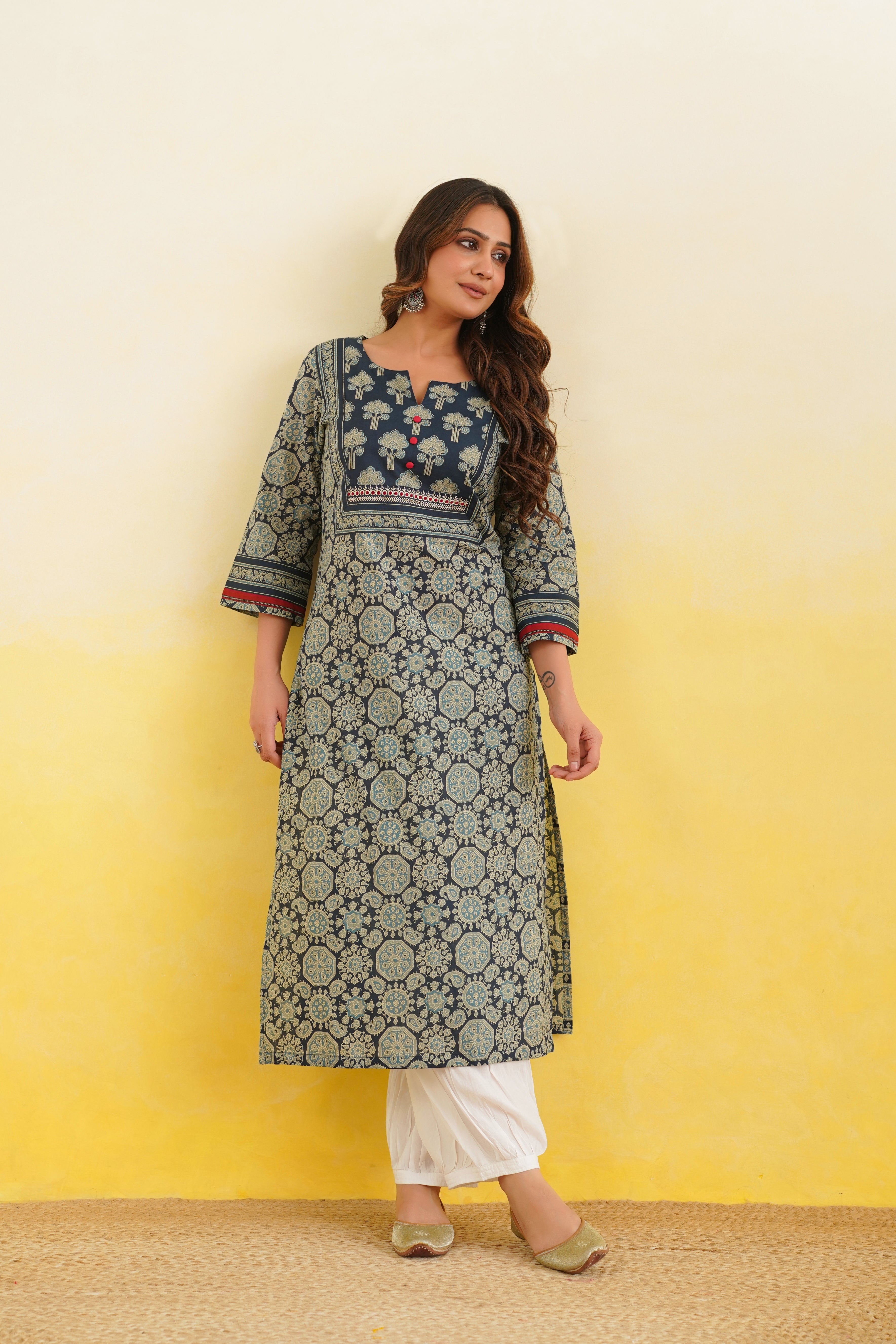 Blue Geometric Printed Cotton Kurta