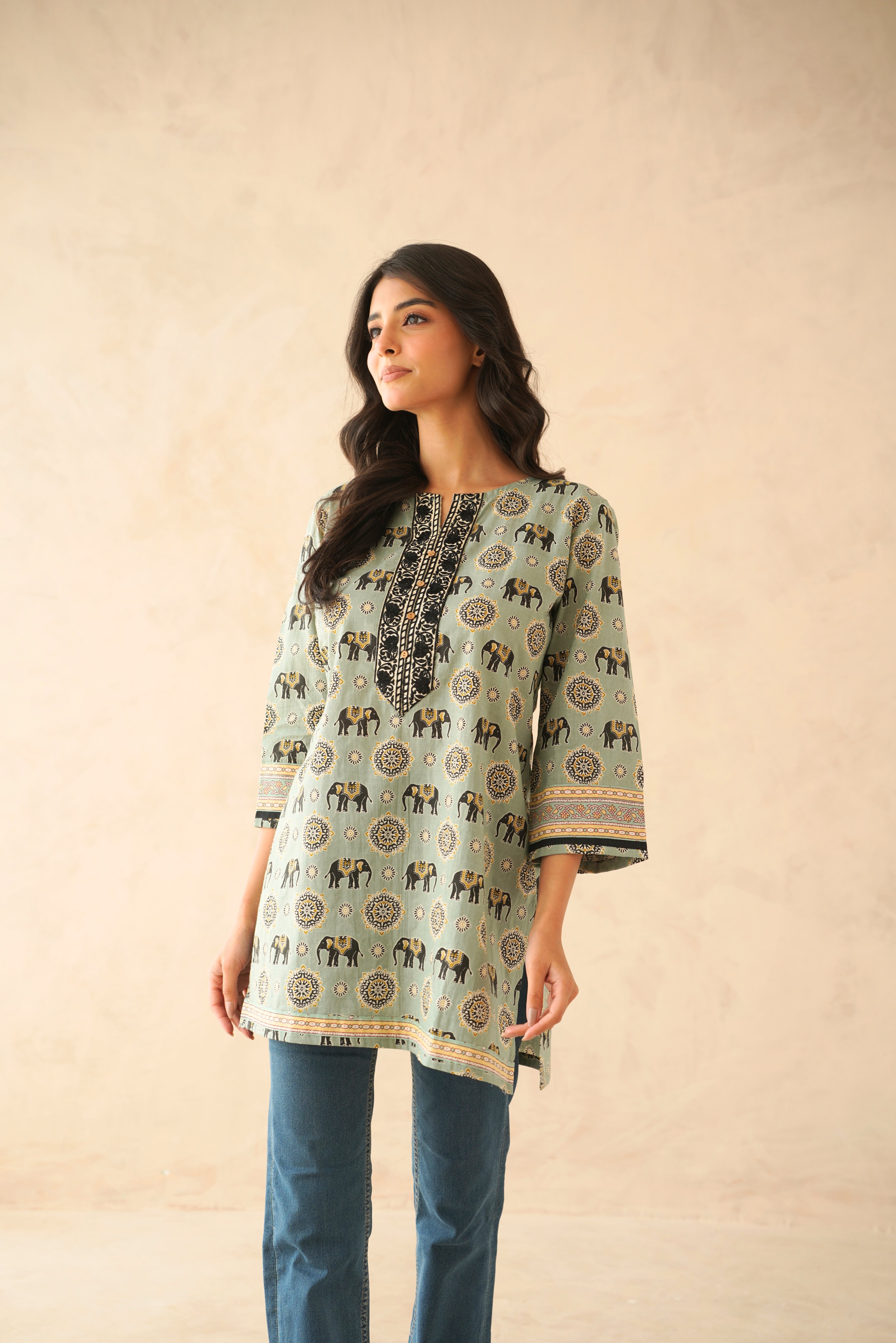 Pastel Motif Printed Cotton Kurti
