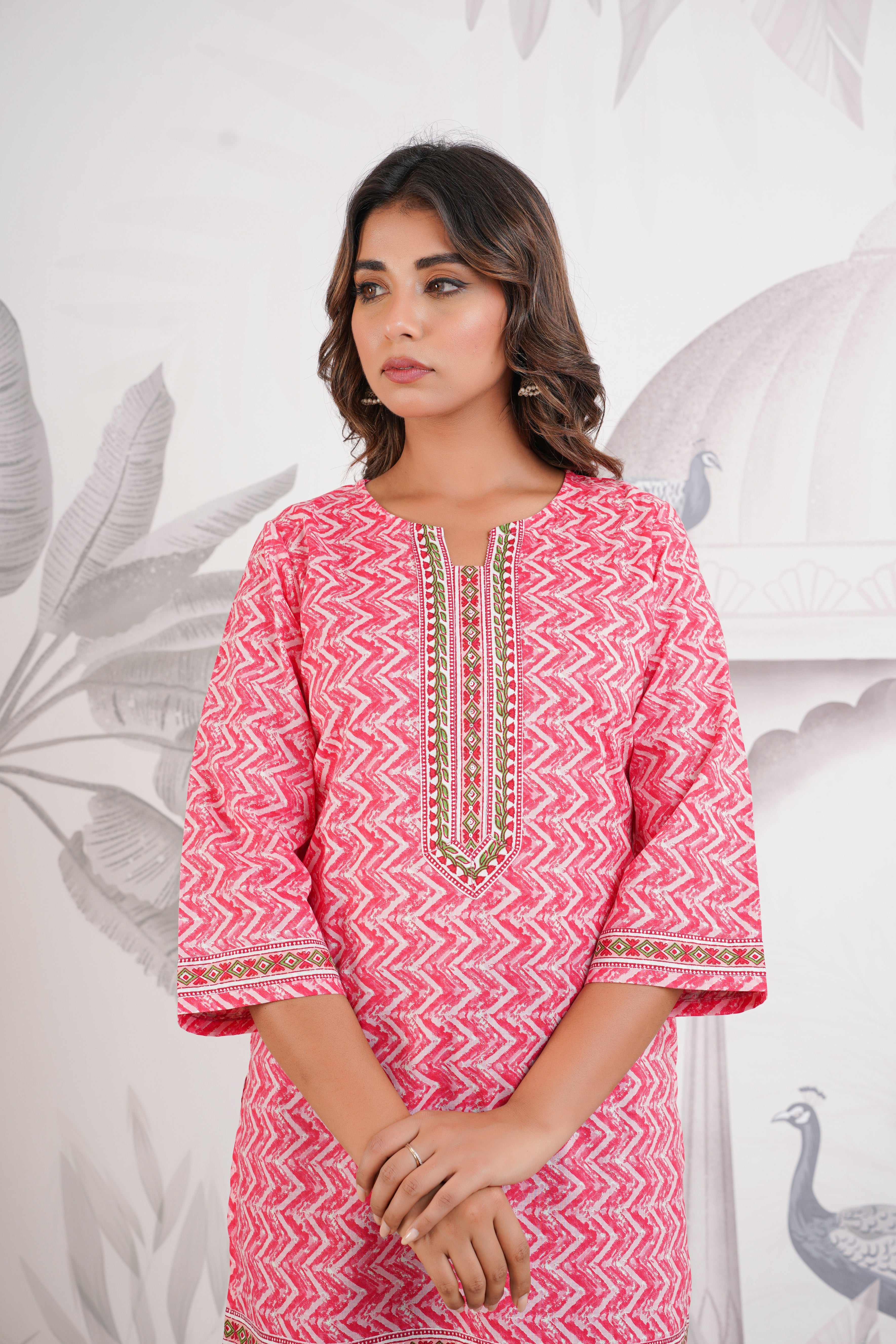 Pink Geometric Printed Cotton Kurti