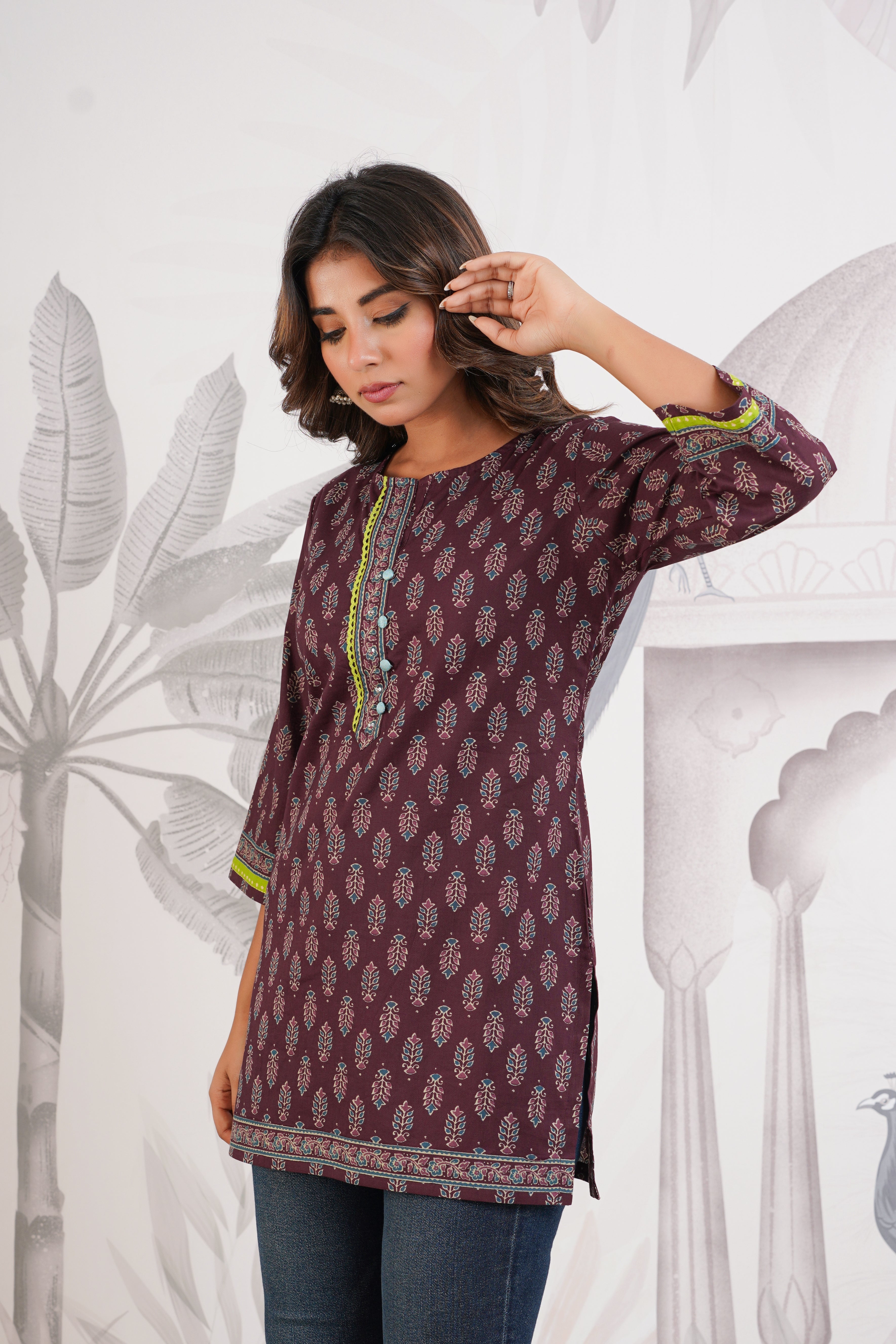 Wine Motif Printed Cotton Kurti
