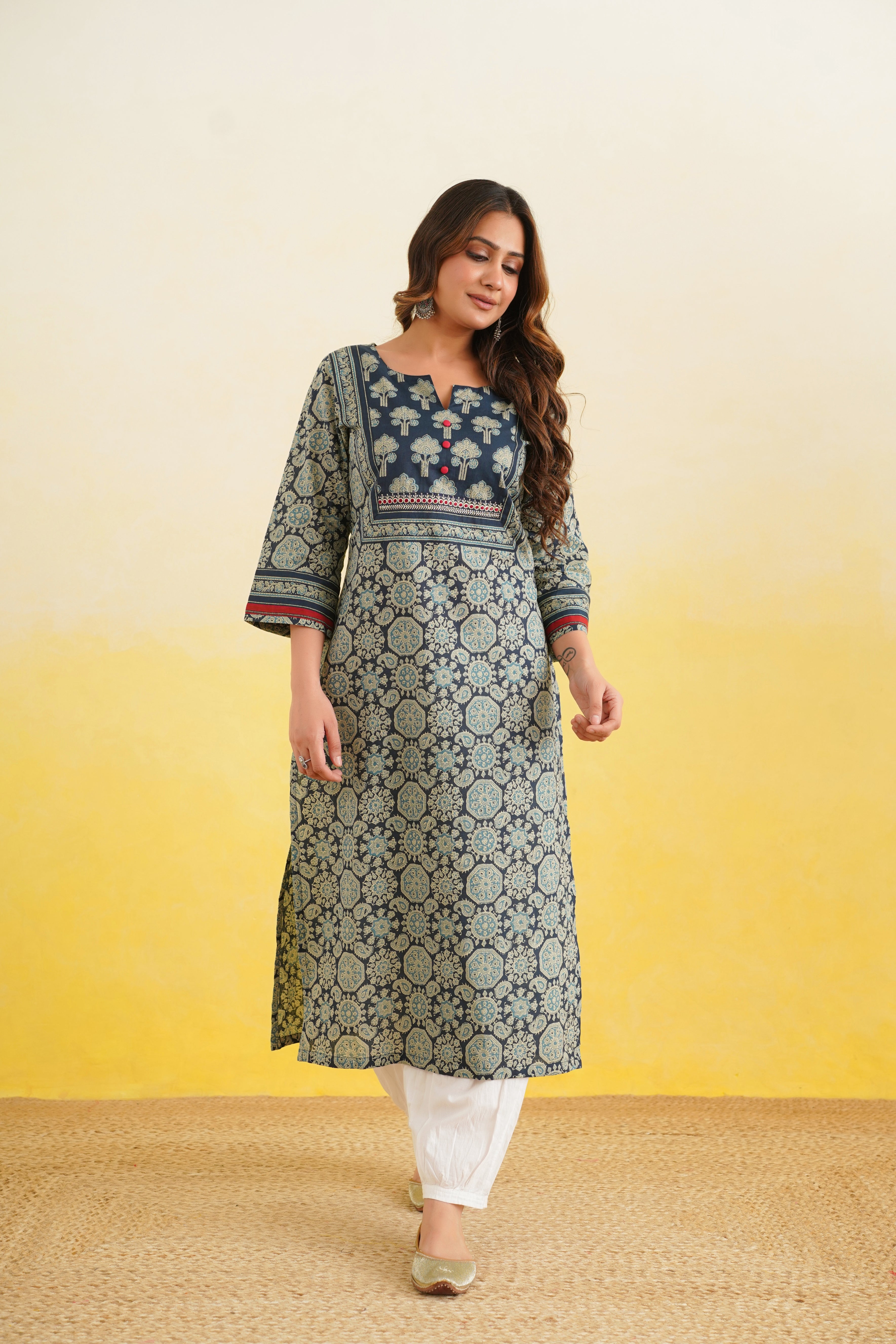 Blue Geometric Printed Cotton Kurta