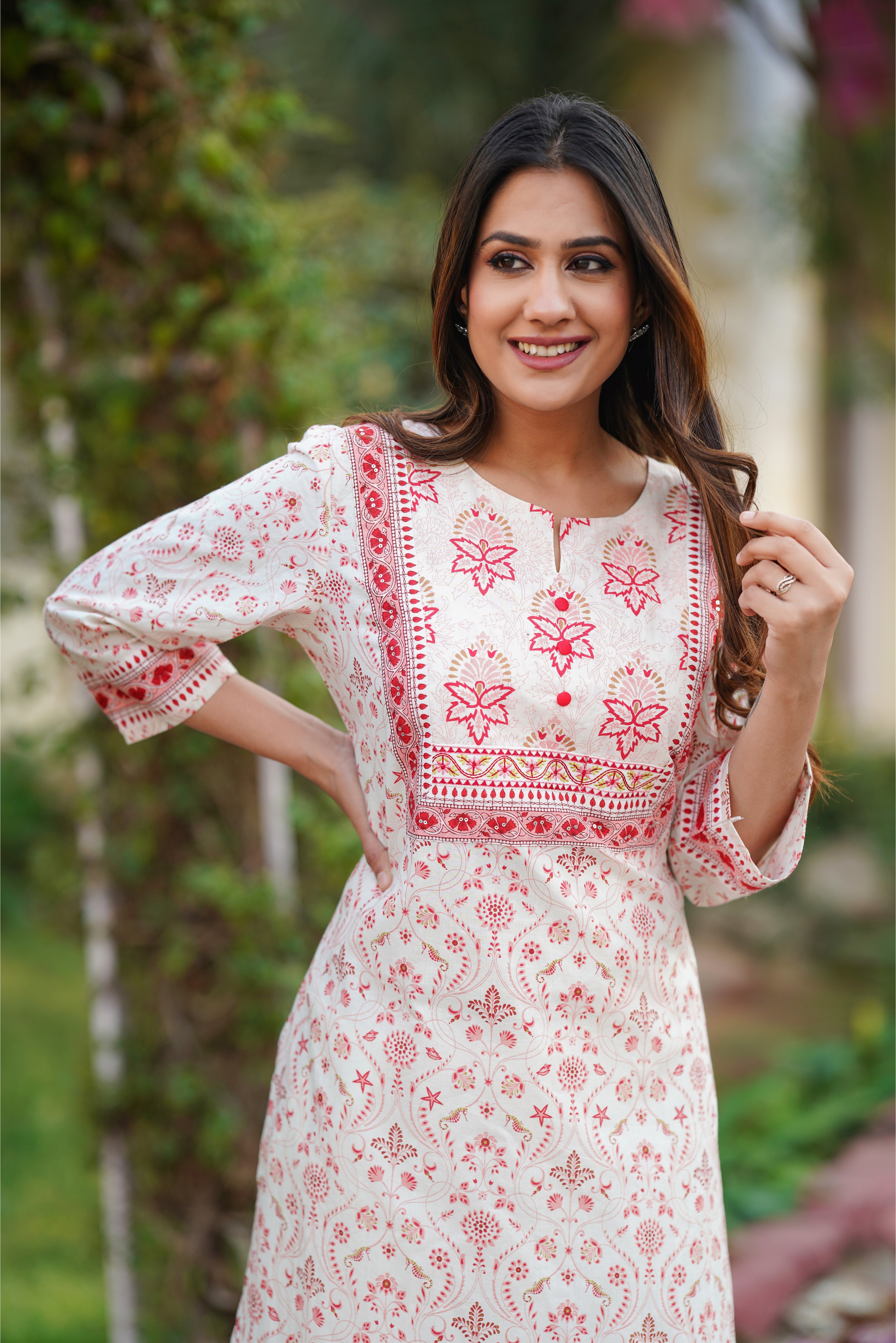 Pink Motif Printed Cotton Kurta