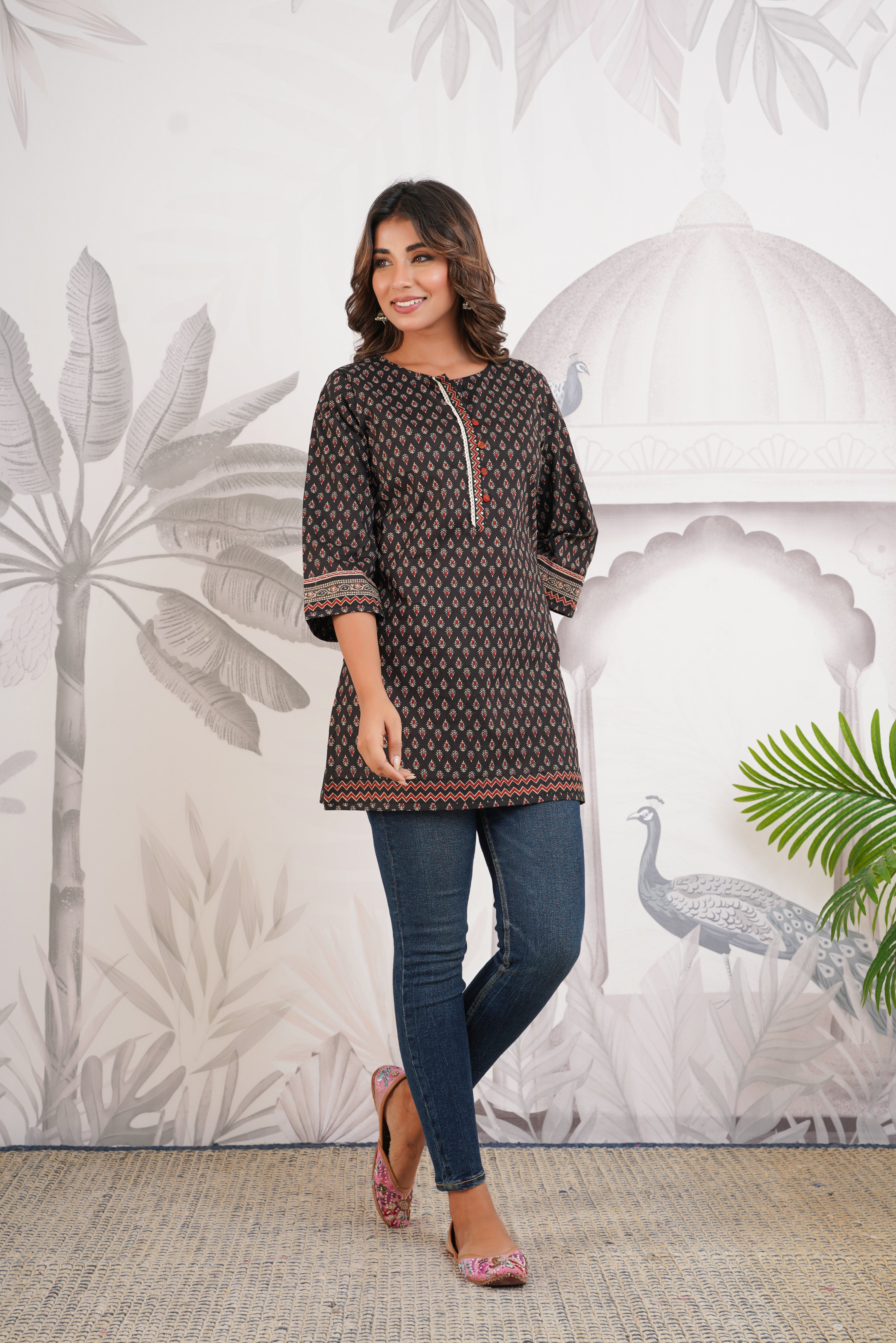 Black Motif Printed Cotton Kurti