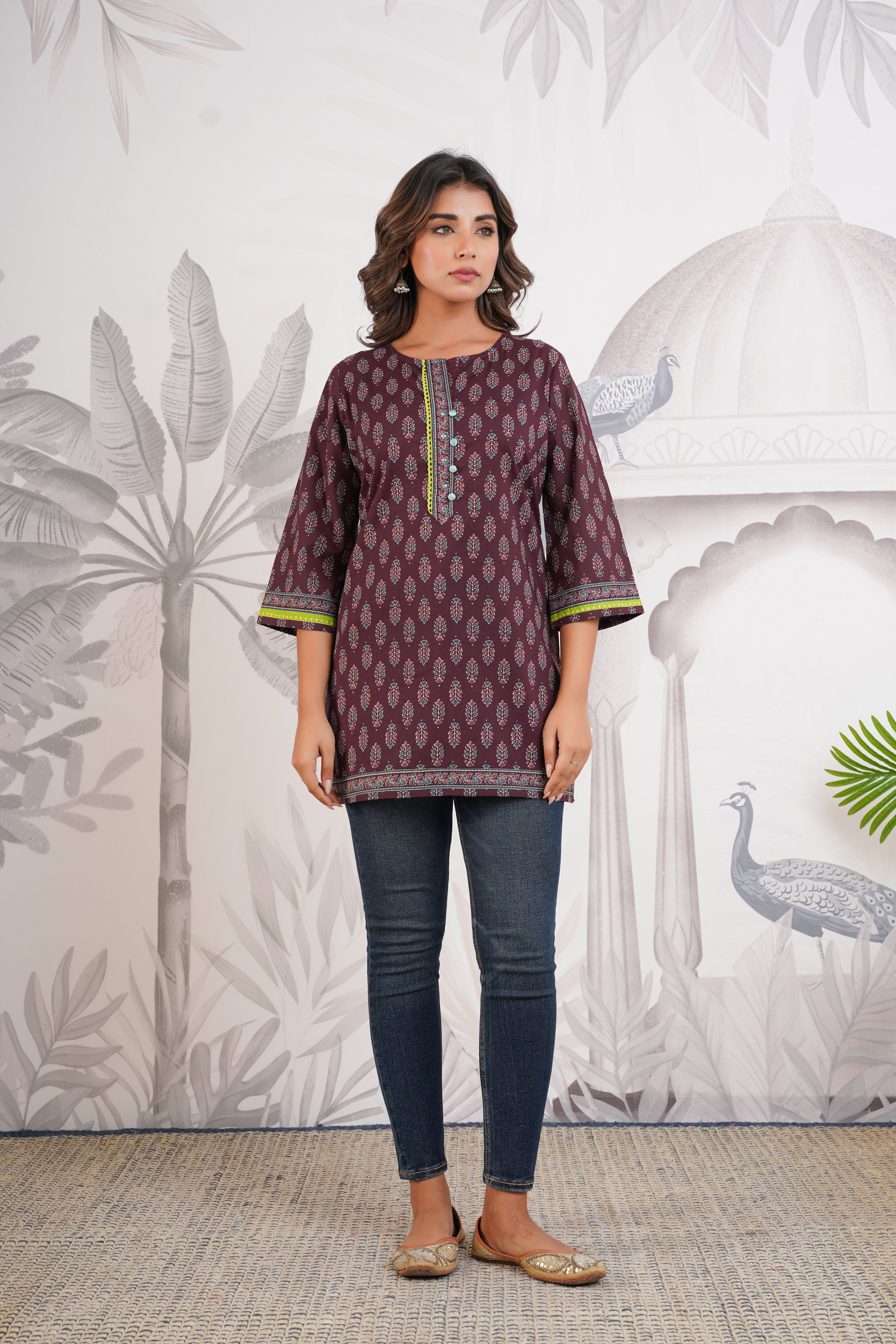 Wine Motif Printed Cotton Kurti
