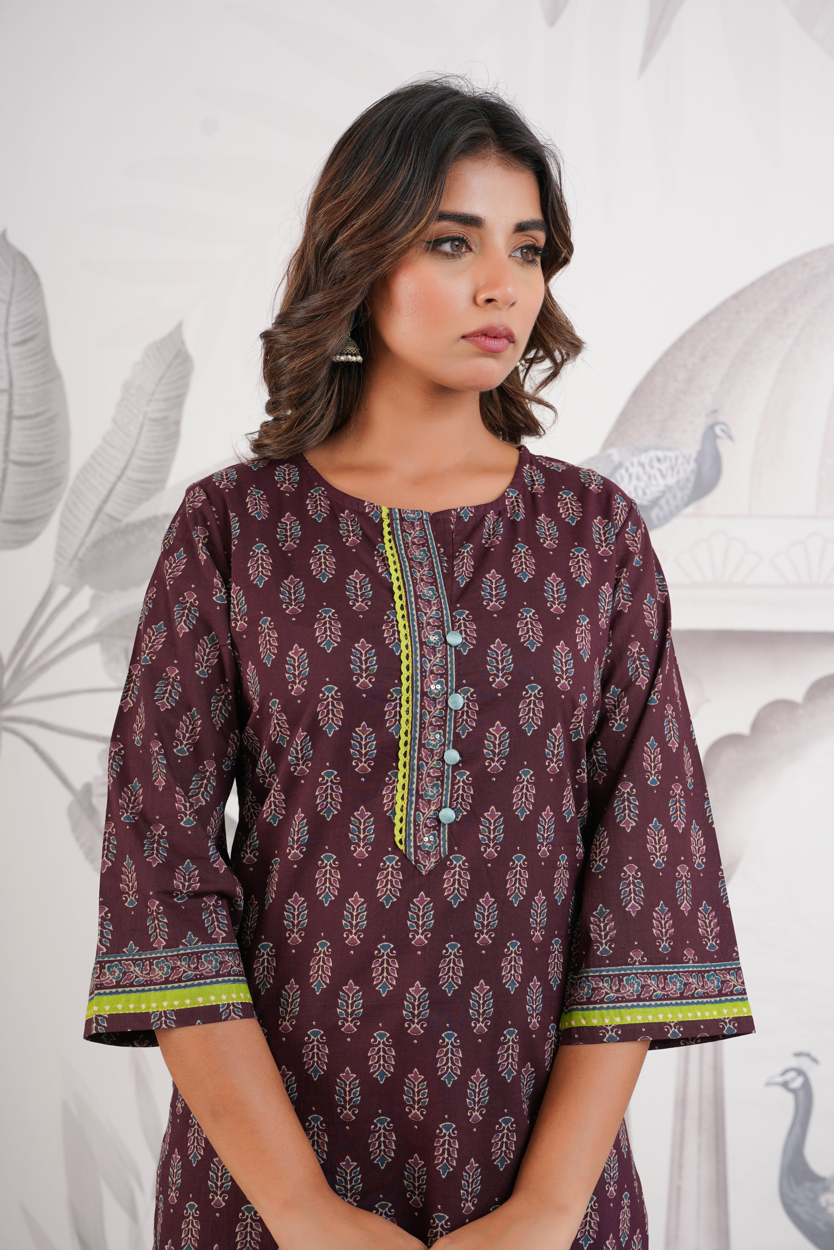 Wine Motif Printed Cotton Kurti