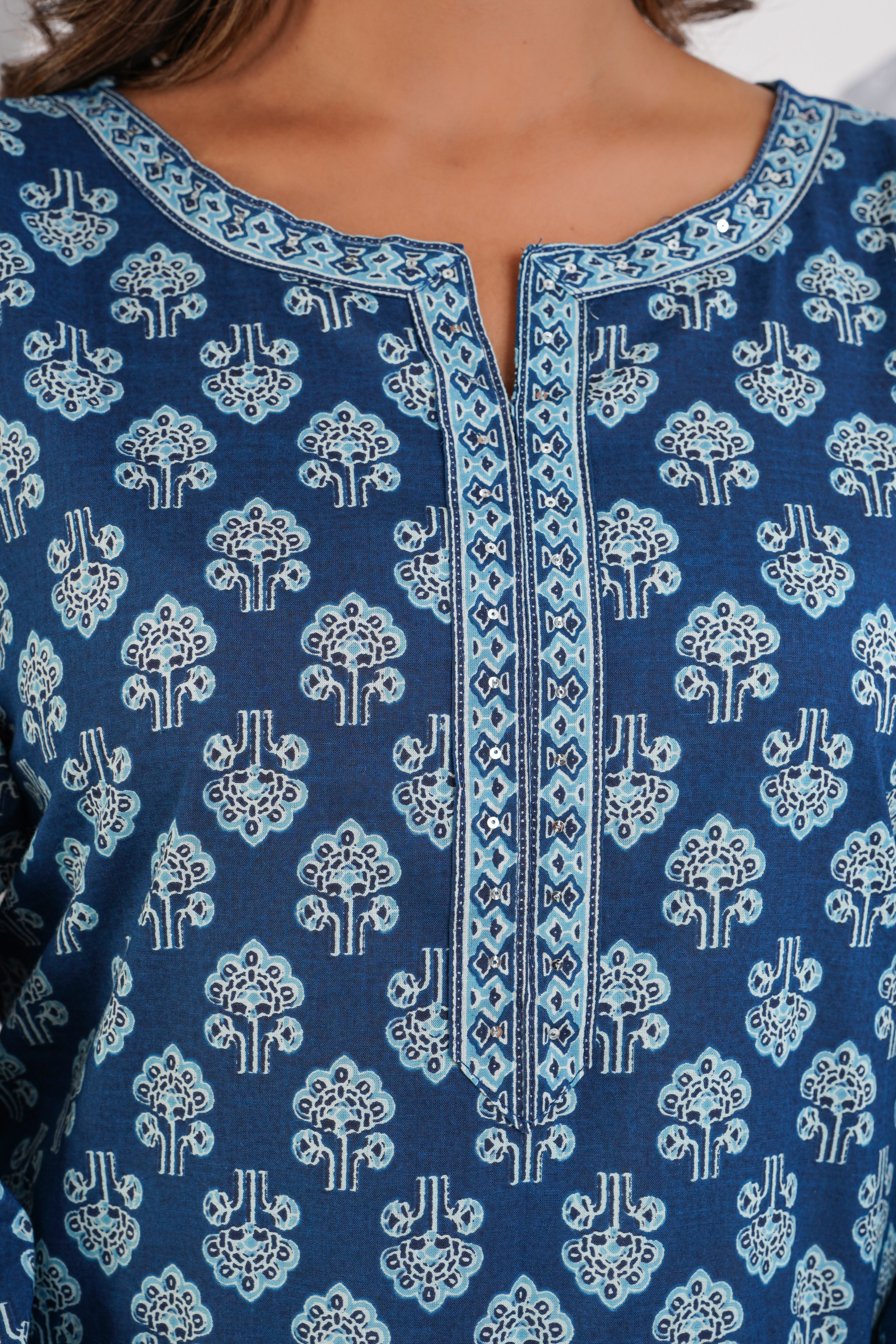 Indigo Motif Printed Cotton Kurti