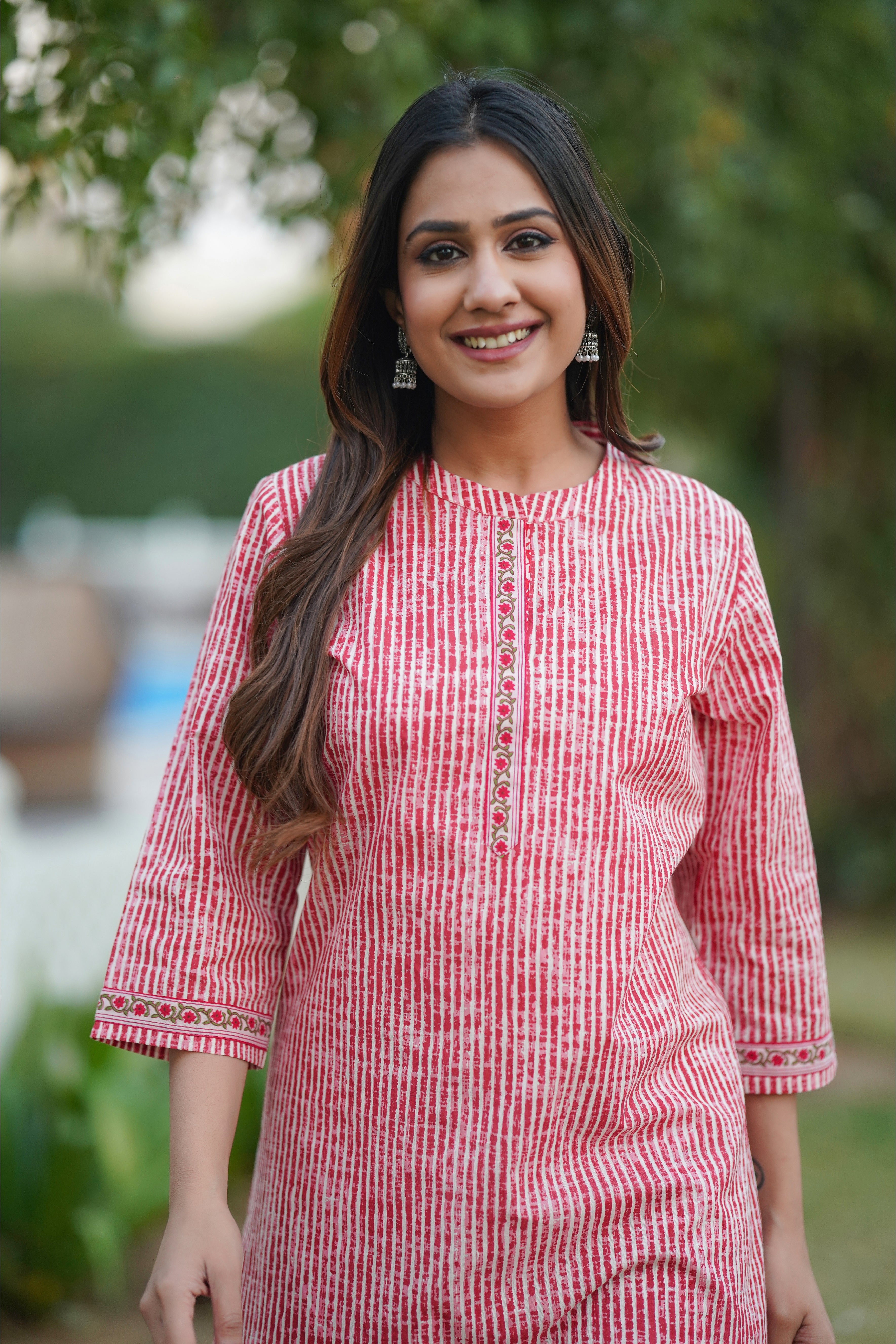 Red Stripe Printed Cotton Top