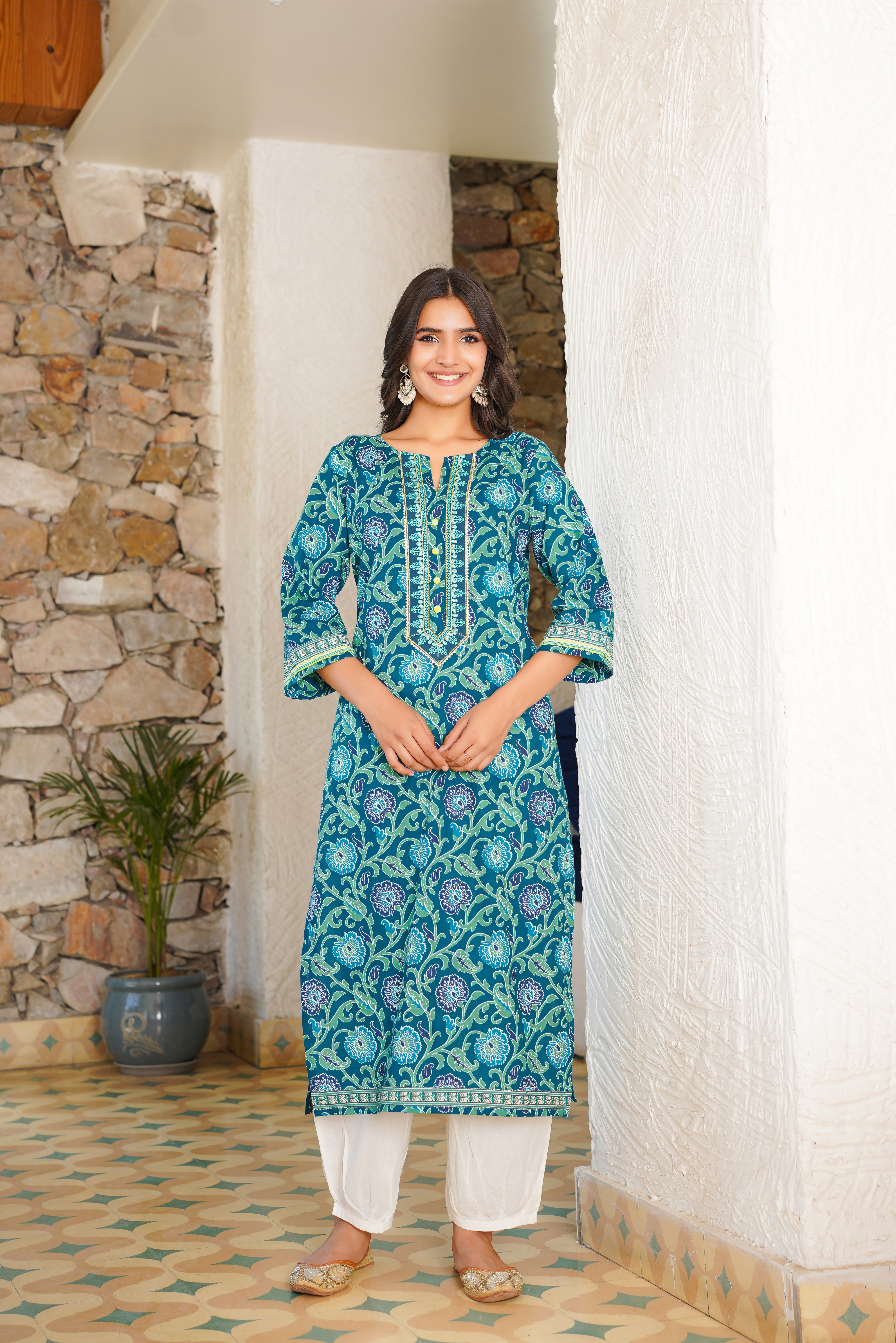 Rama Floral Printed Cotton Kurta