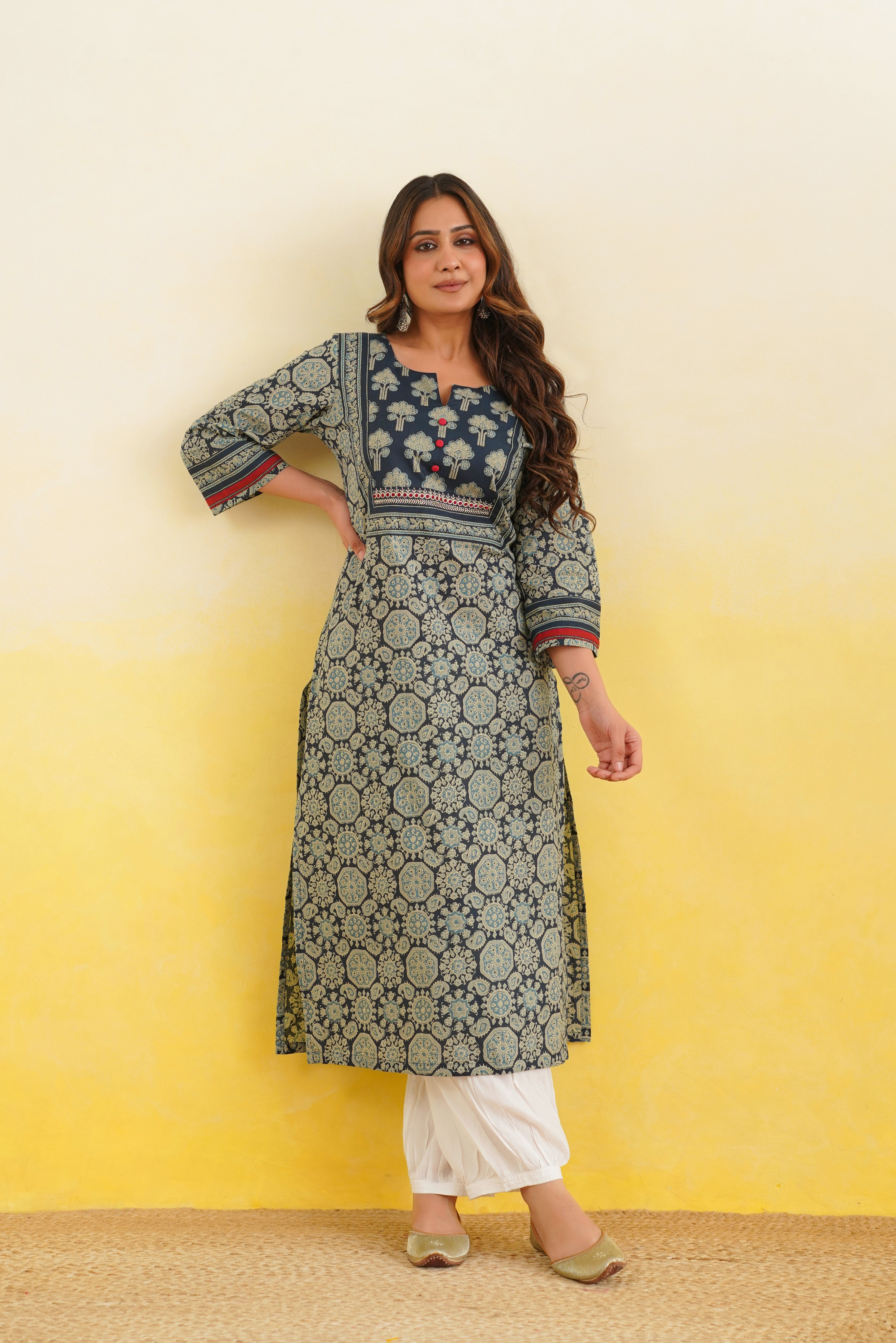 Blue Geometric Printed Cotton Kurta
