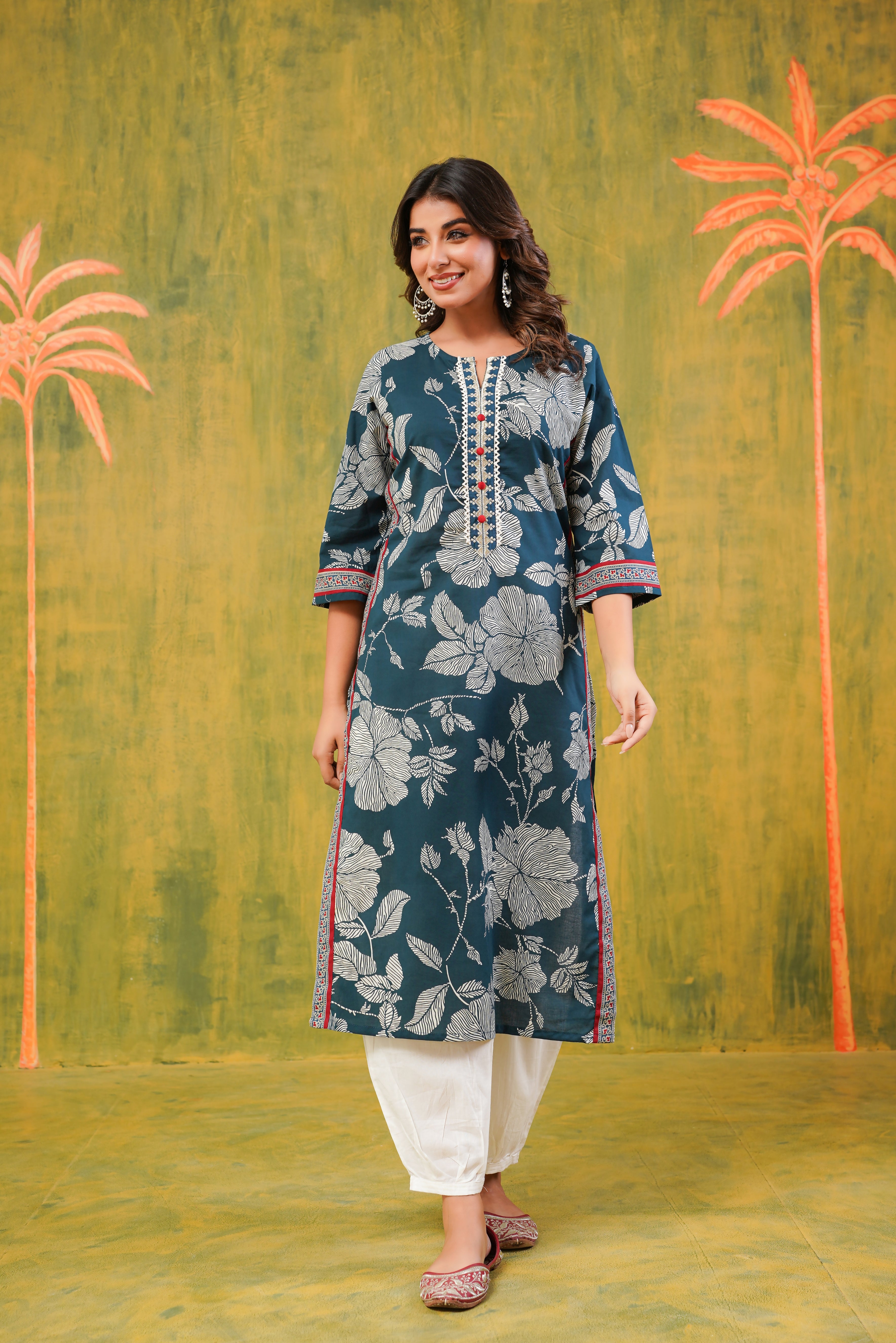 Rama Floral Printed Cotton Kurta