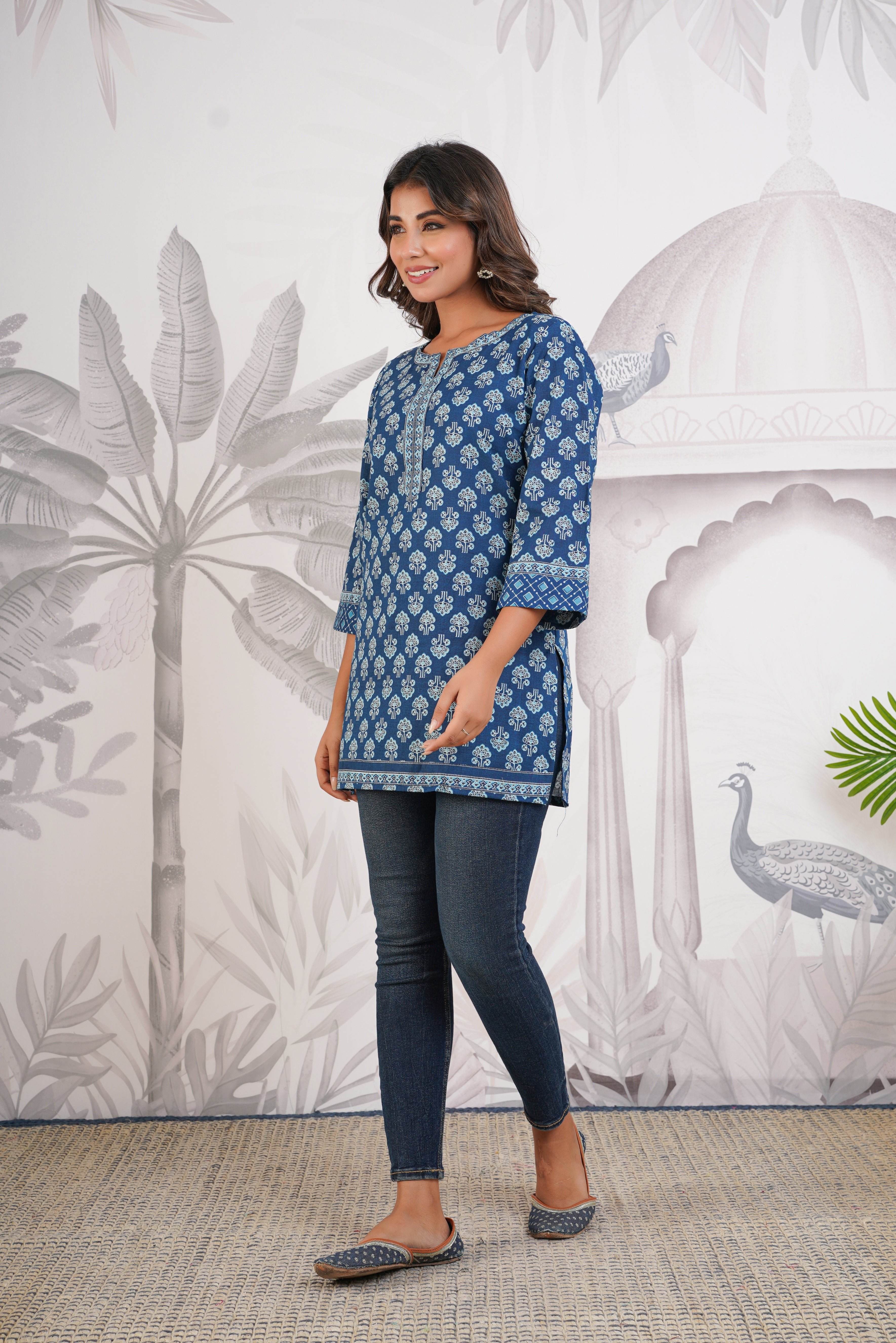 Indigo Motif Printed Cotton Kurti