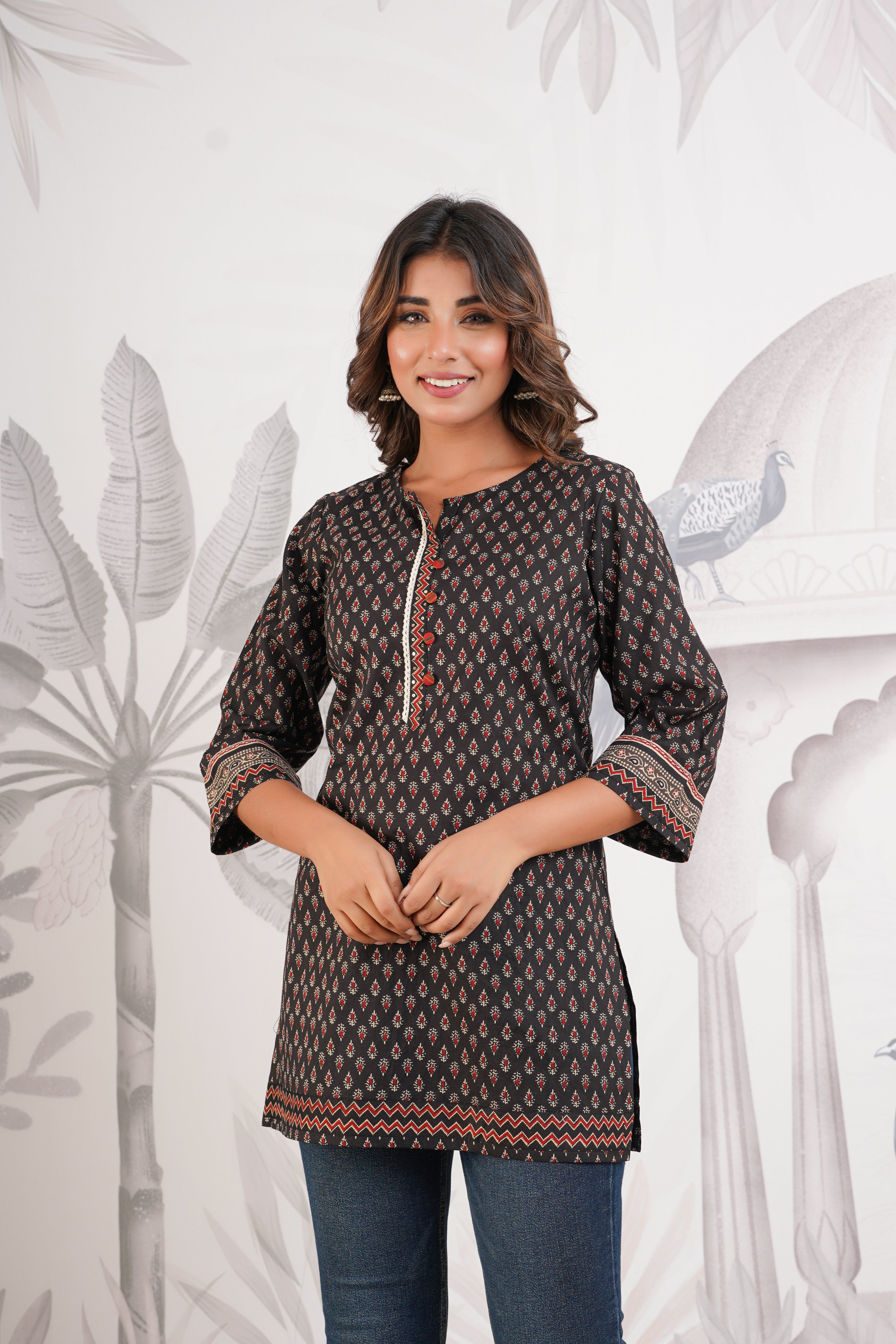 Black Motif Printed Cotton Kurti