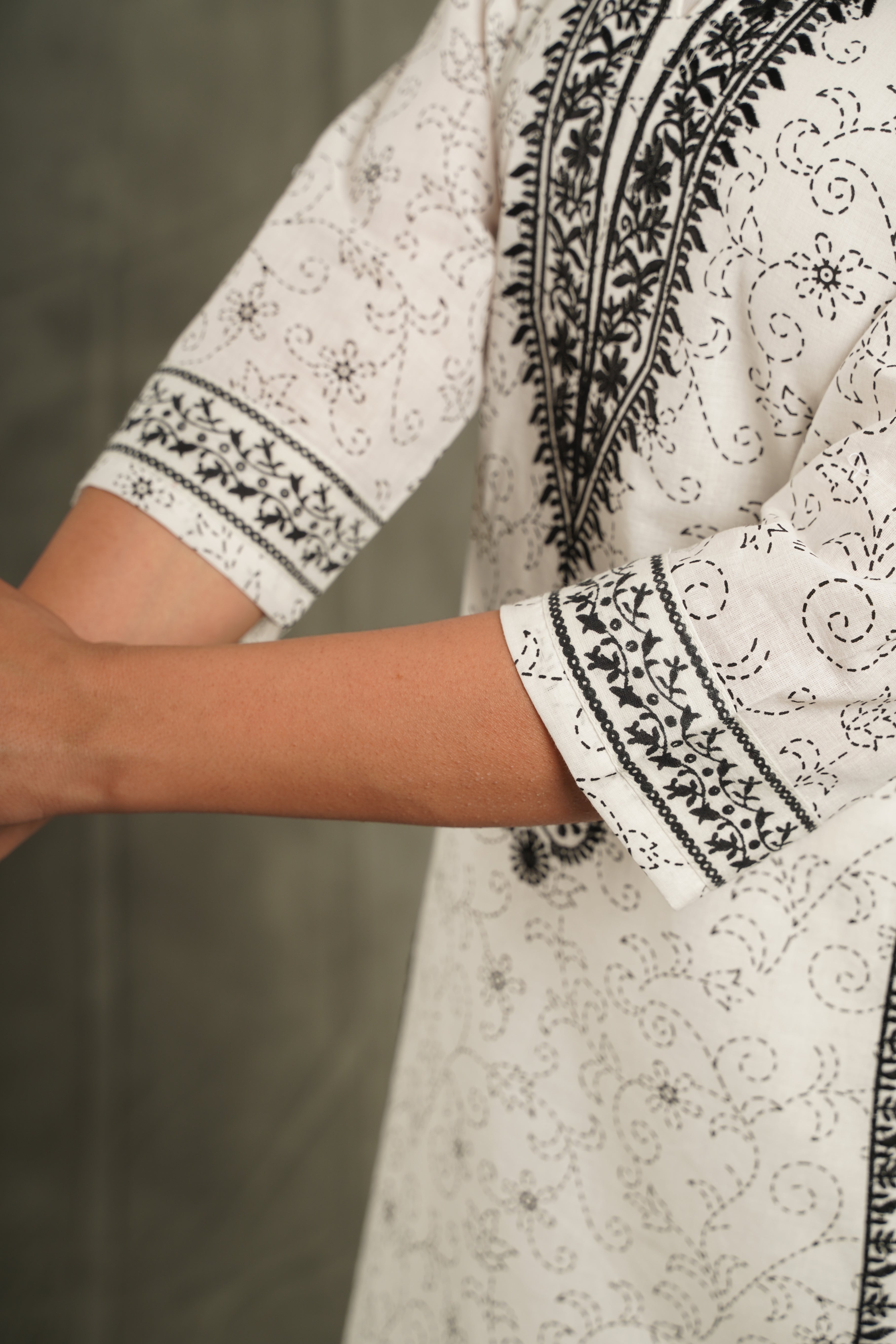 Black & White Embroidery Cotton Suit Set