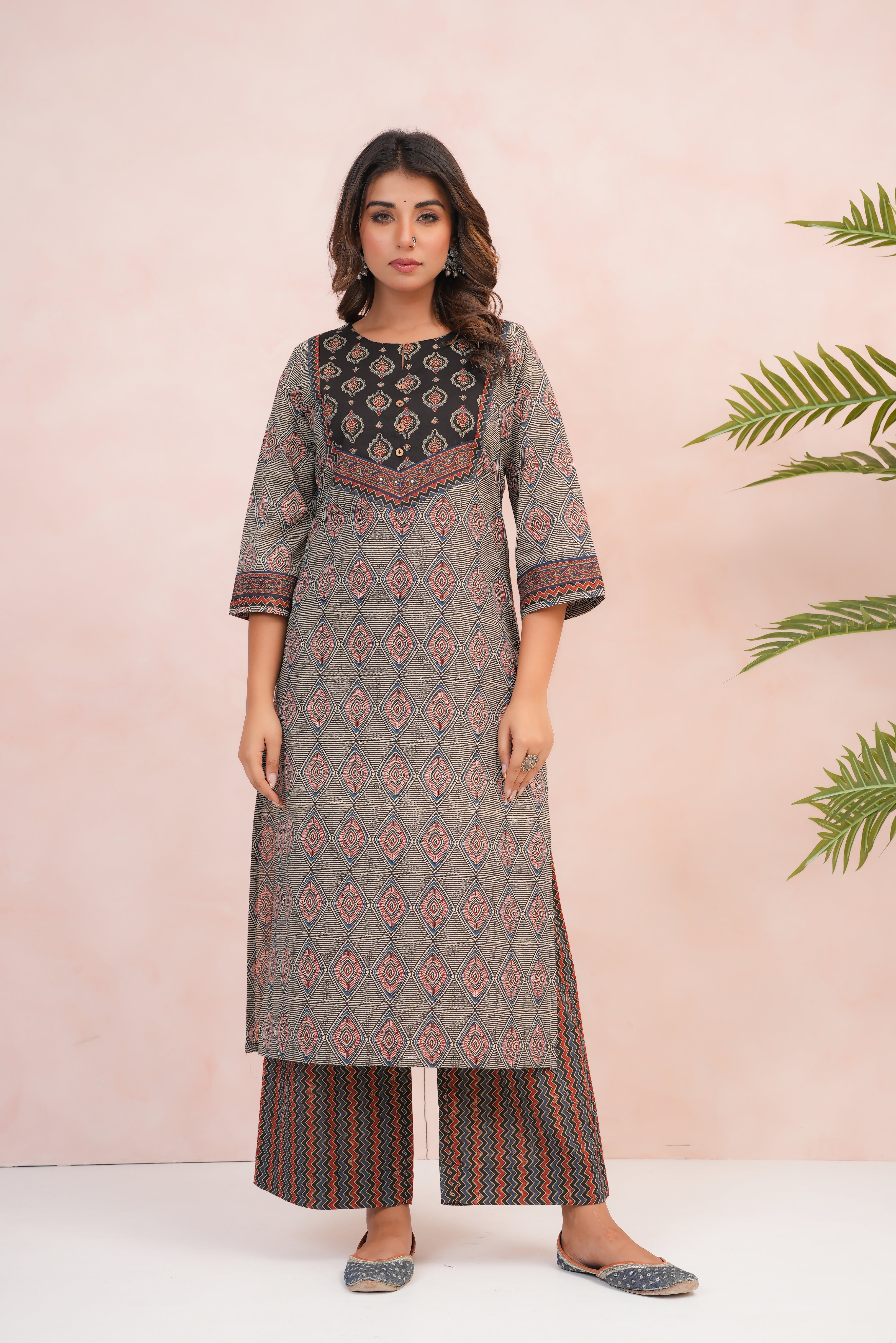 Black Motif Printed Cotton 2 Pec Set