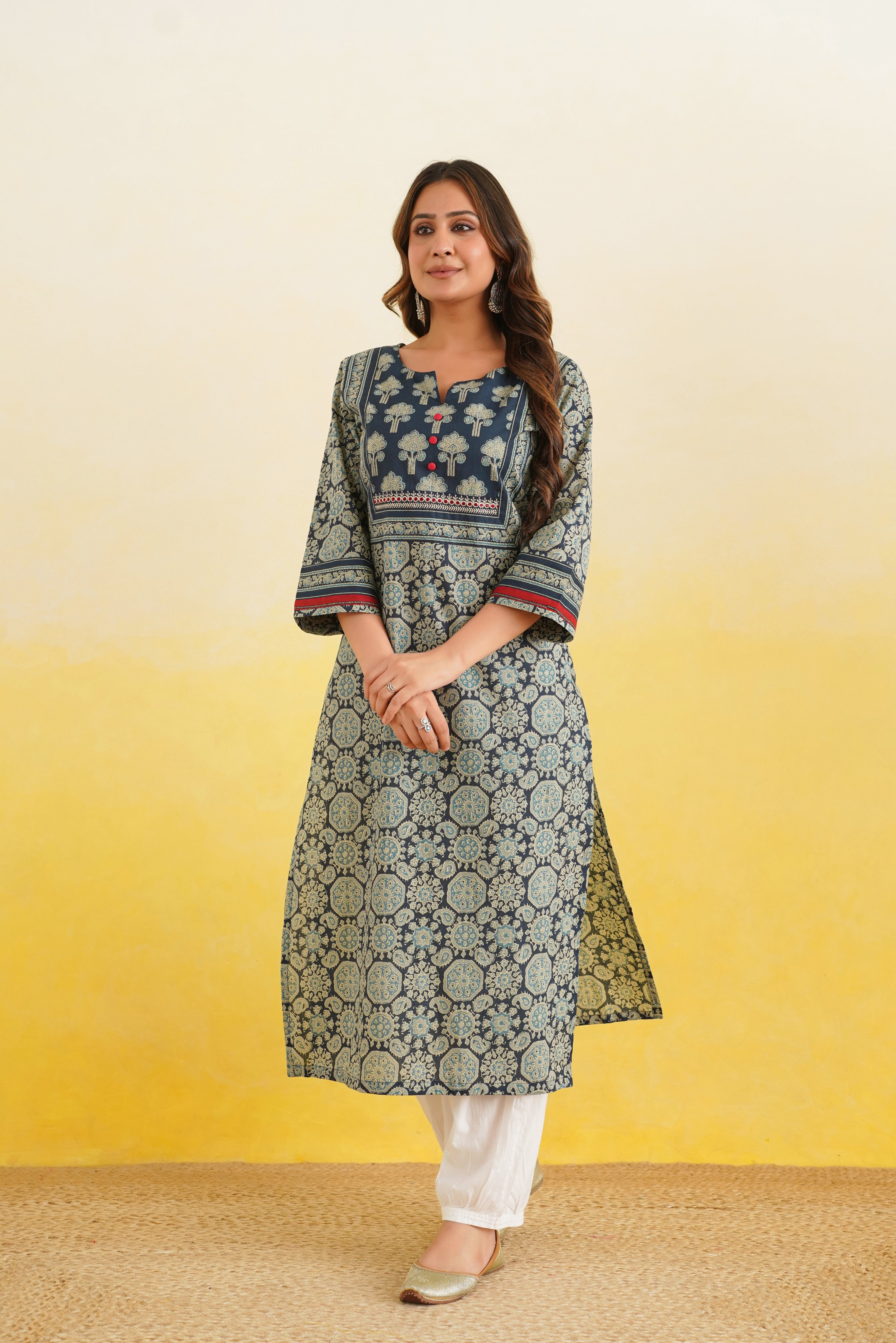 Blue Geometric Printed Cotton Kurta