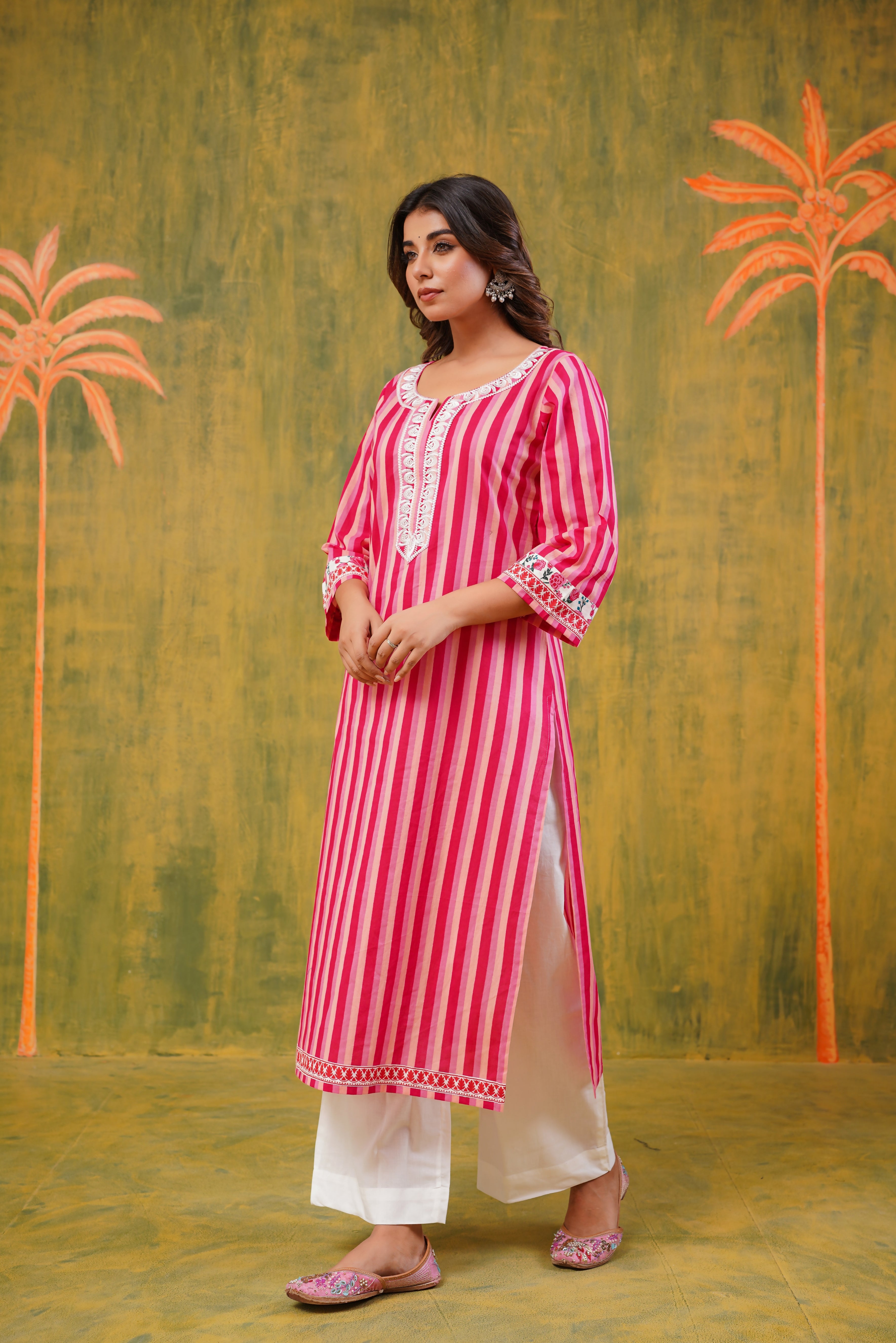 Pink Stripes Cotton Suit Set