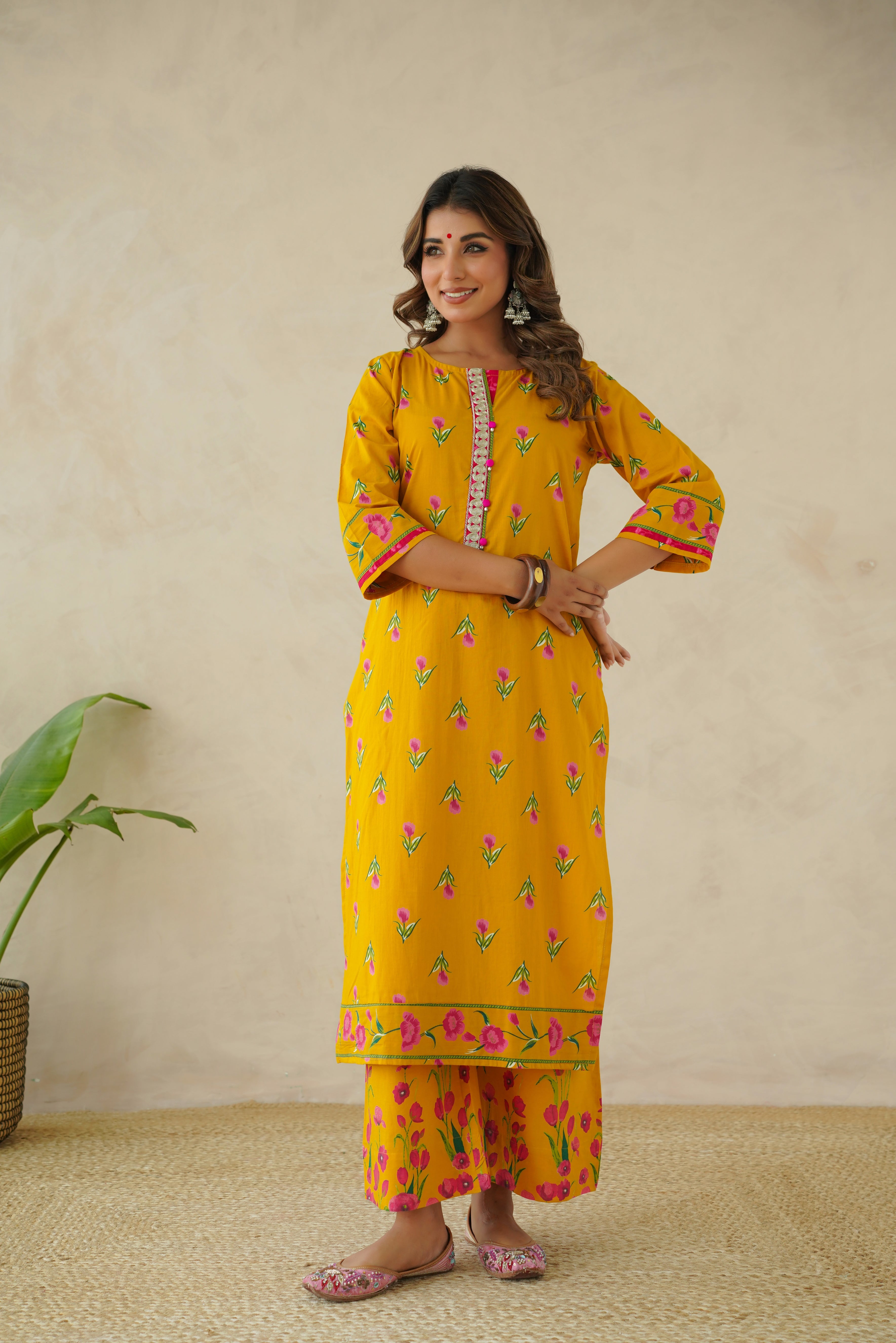 Mustard Floral Printed Suit Set