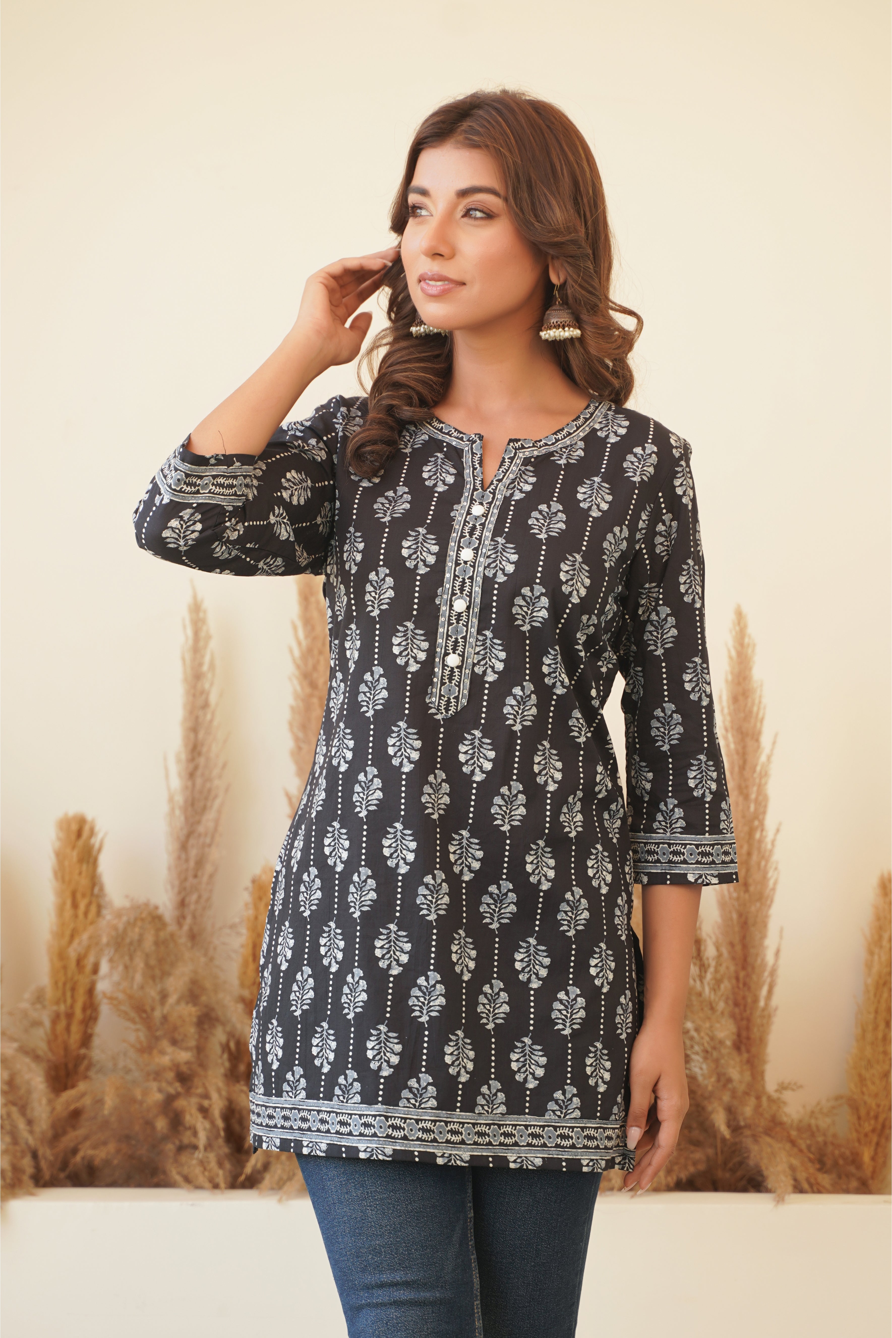 Black Motif Printed Cotton Kurti