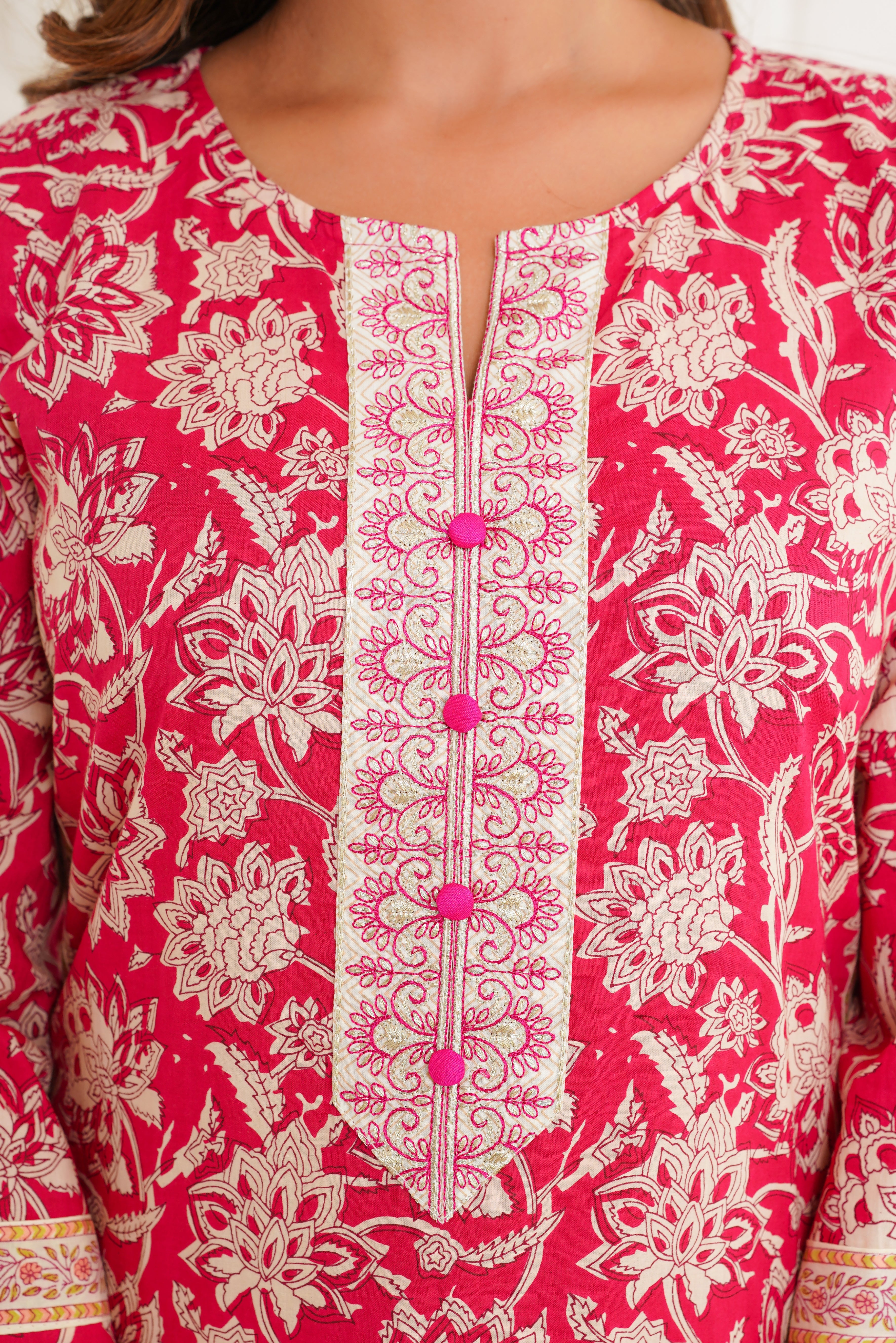 Pink Printed Cotton Suit Set