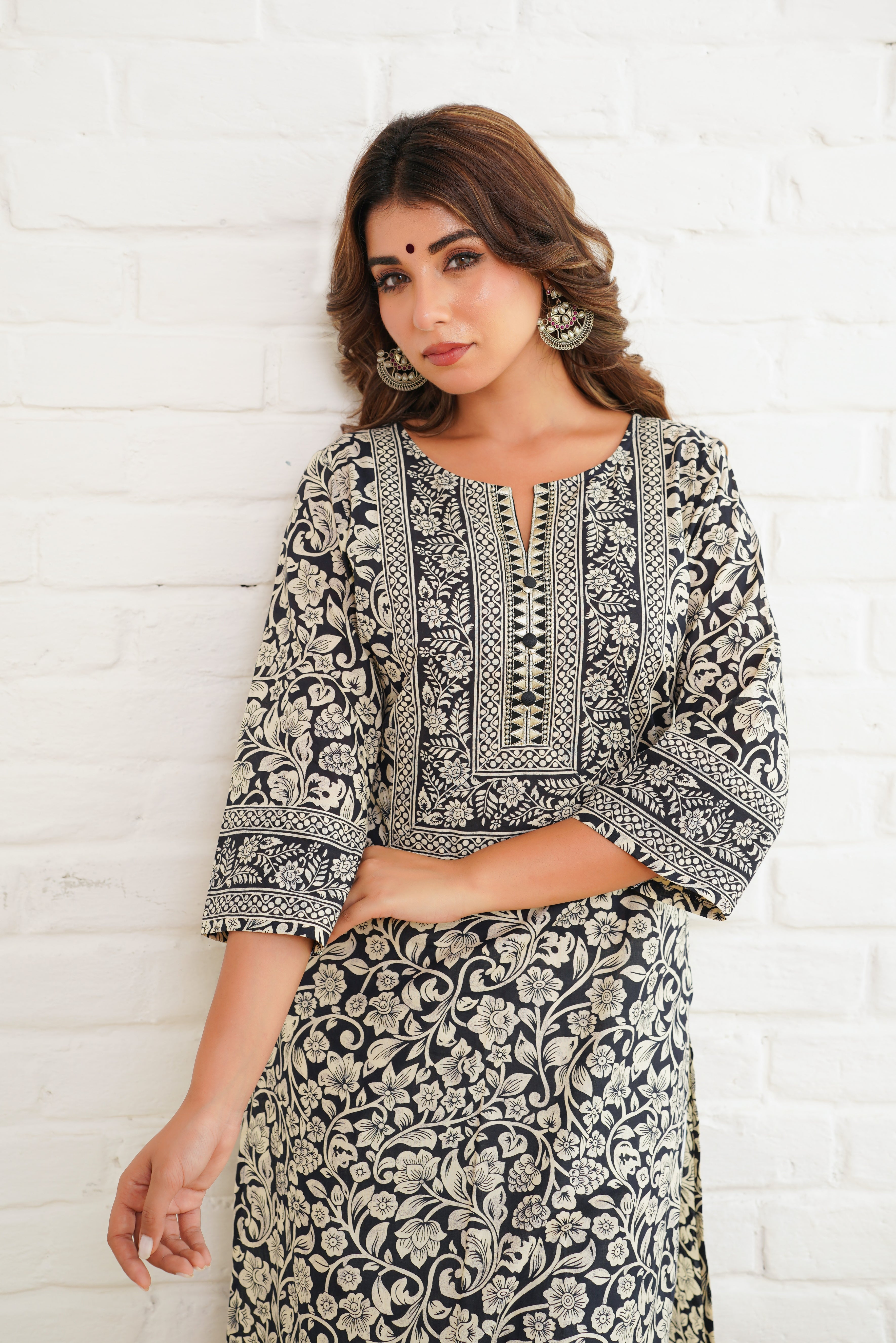 Black Floral Cotton Printed kurta