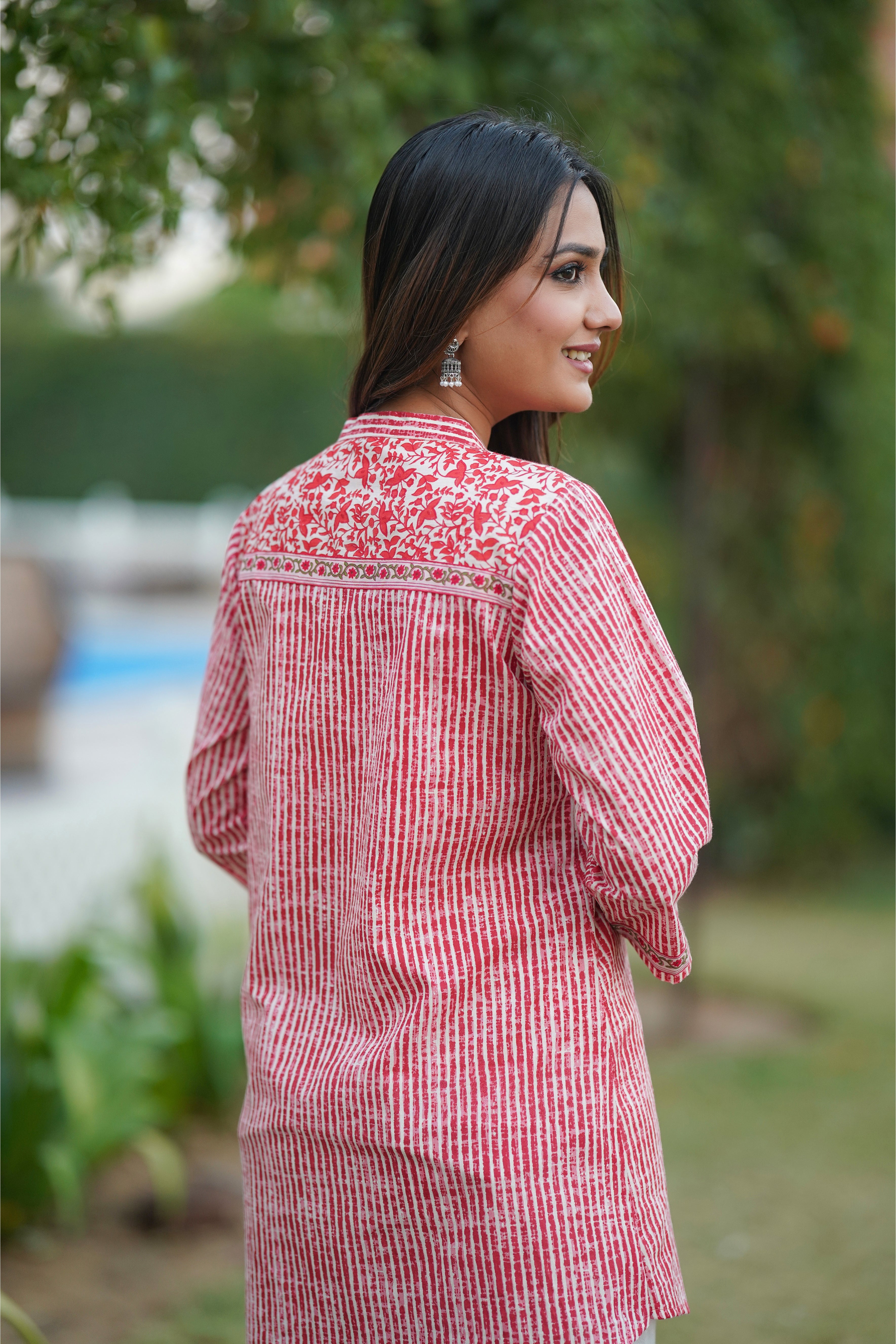 Red Stripe Printed Cotton Top